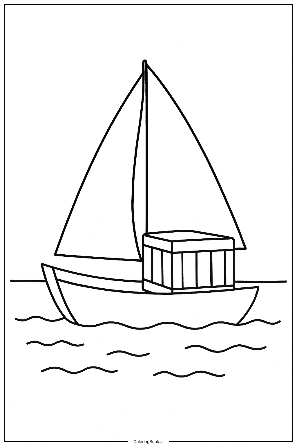  Orange Sailboat On Sea Coloring Page 