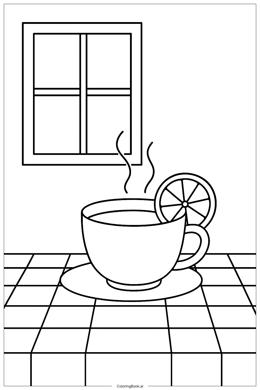  Orange Tea Cup On Table Coloring Page 