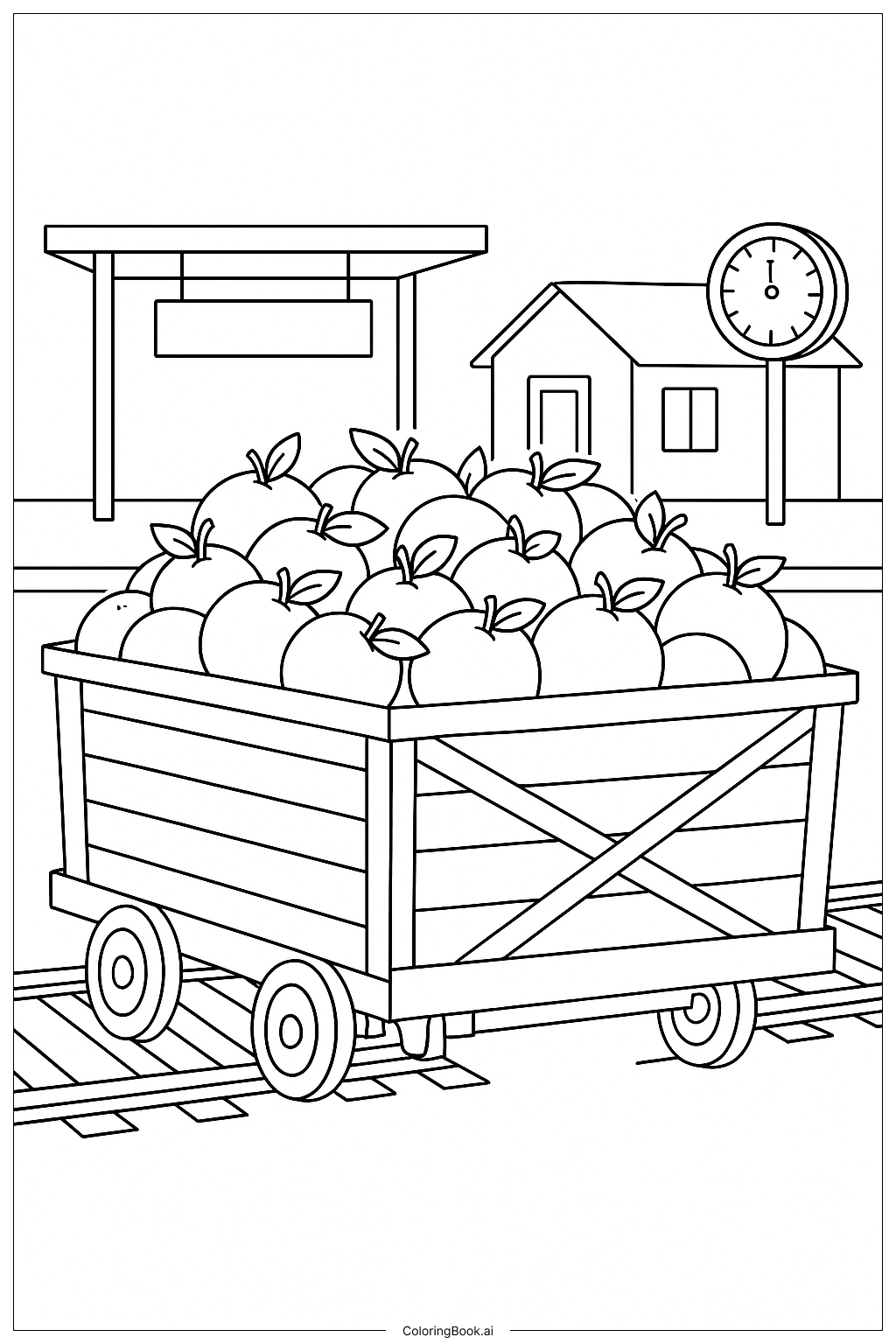 Página para colorear de Tren Naranja en la Estación