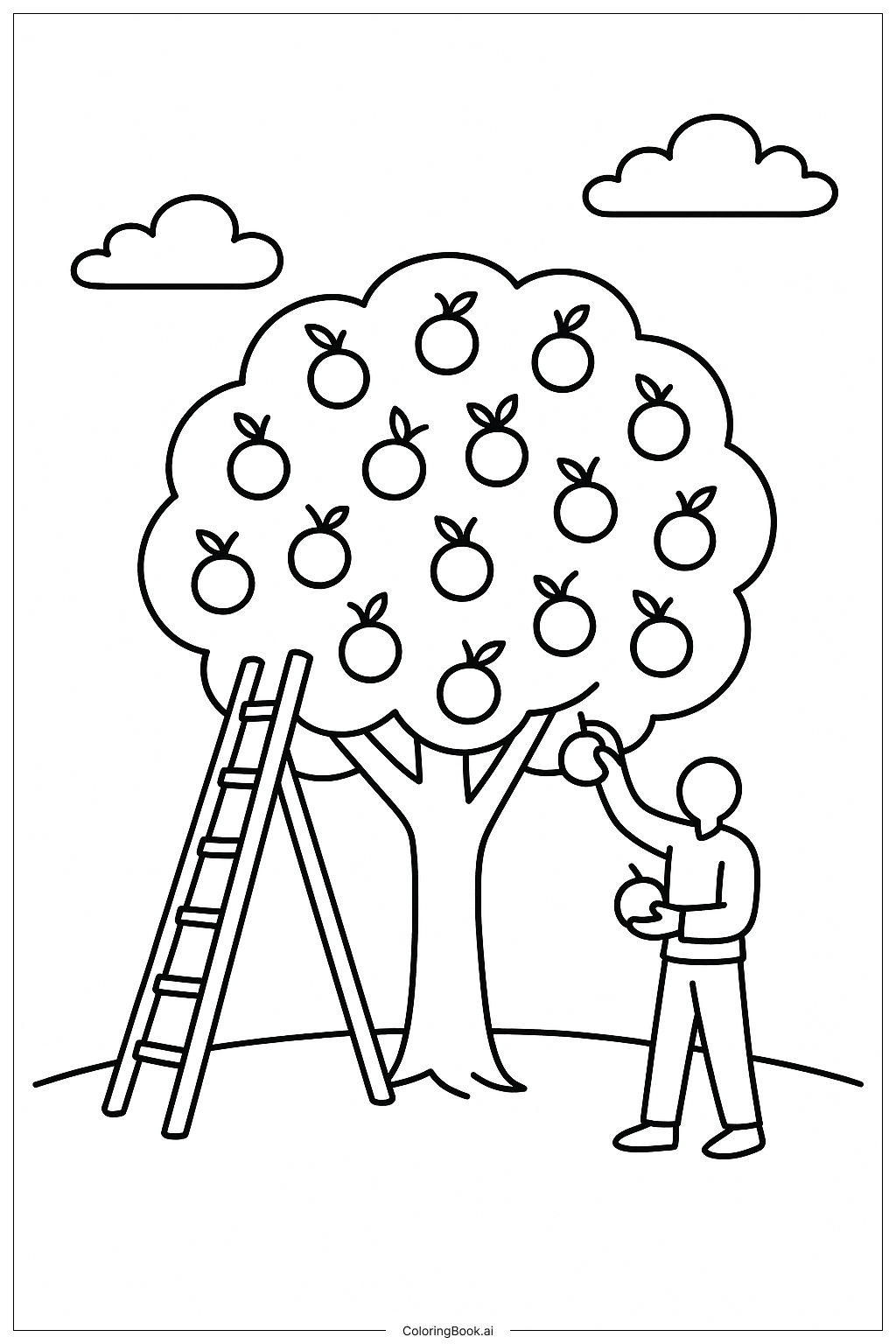 带梯子的橘子树填色页