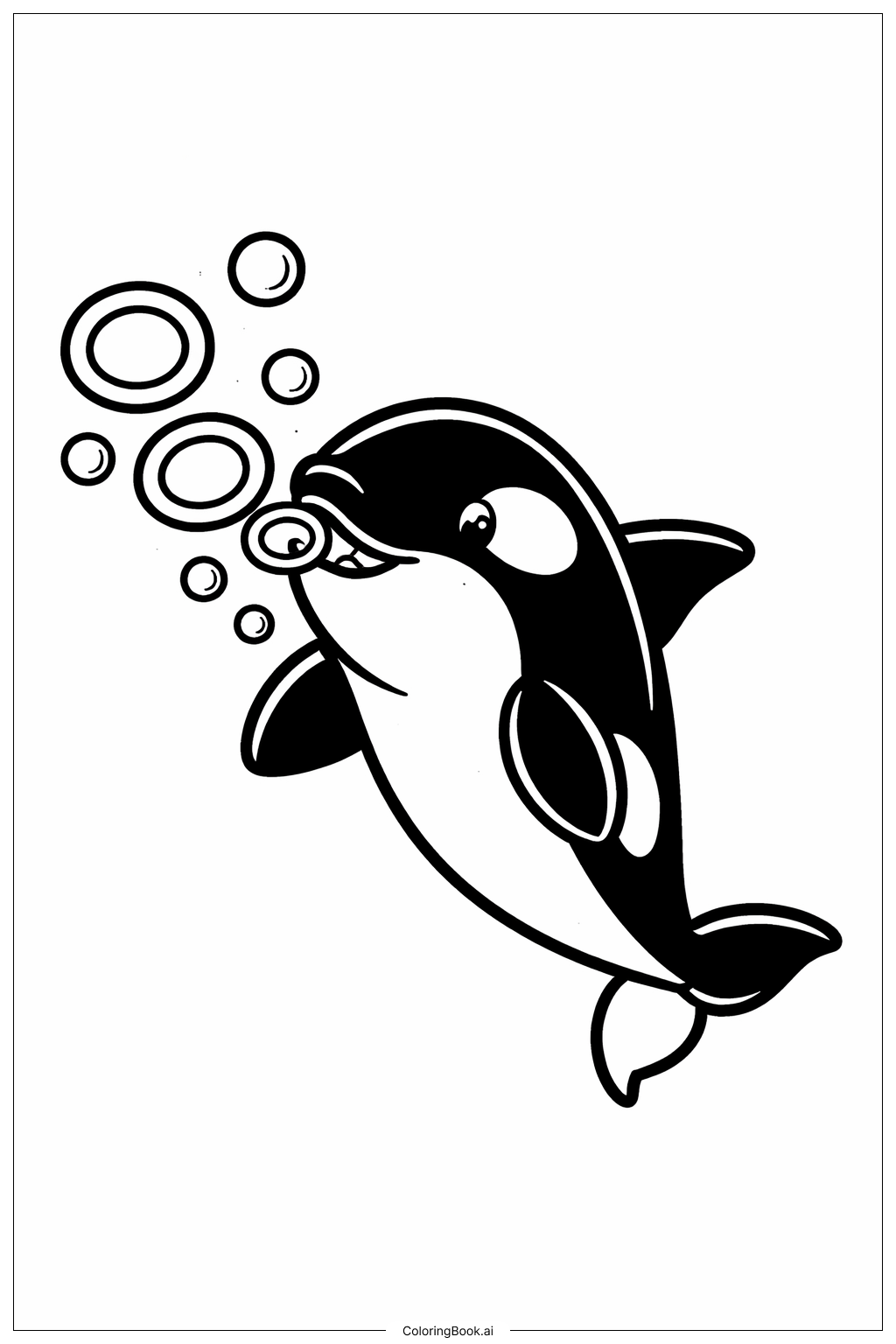 거품을 불고 있는 범고래 색칠공부 페이지