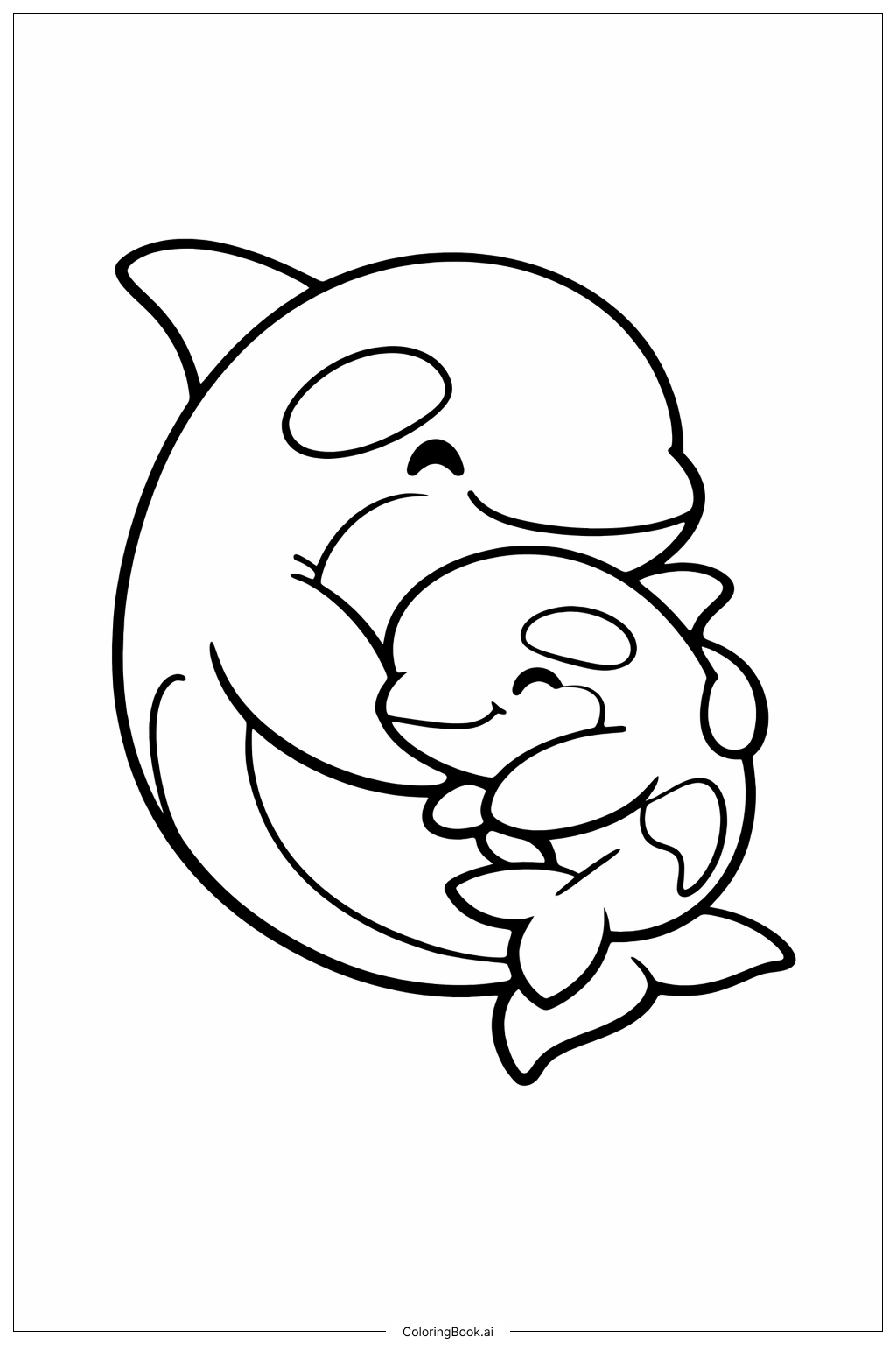 Orca umarmt Baby Ausmalseite