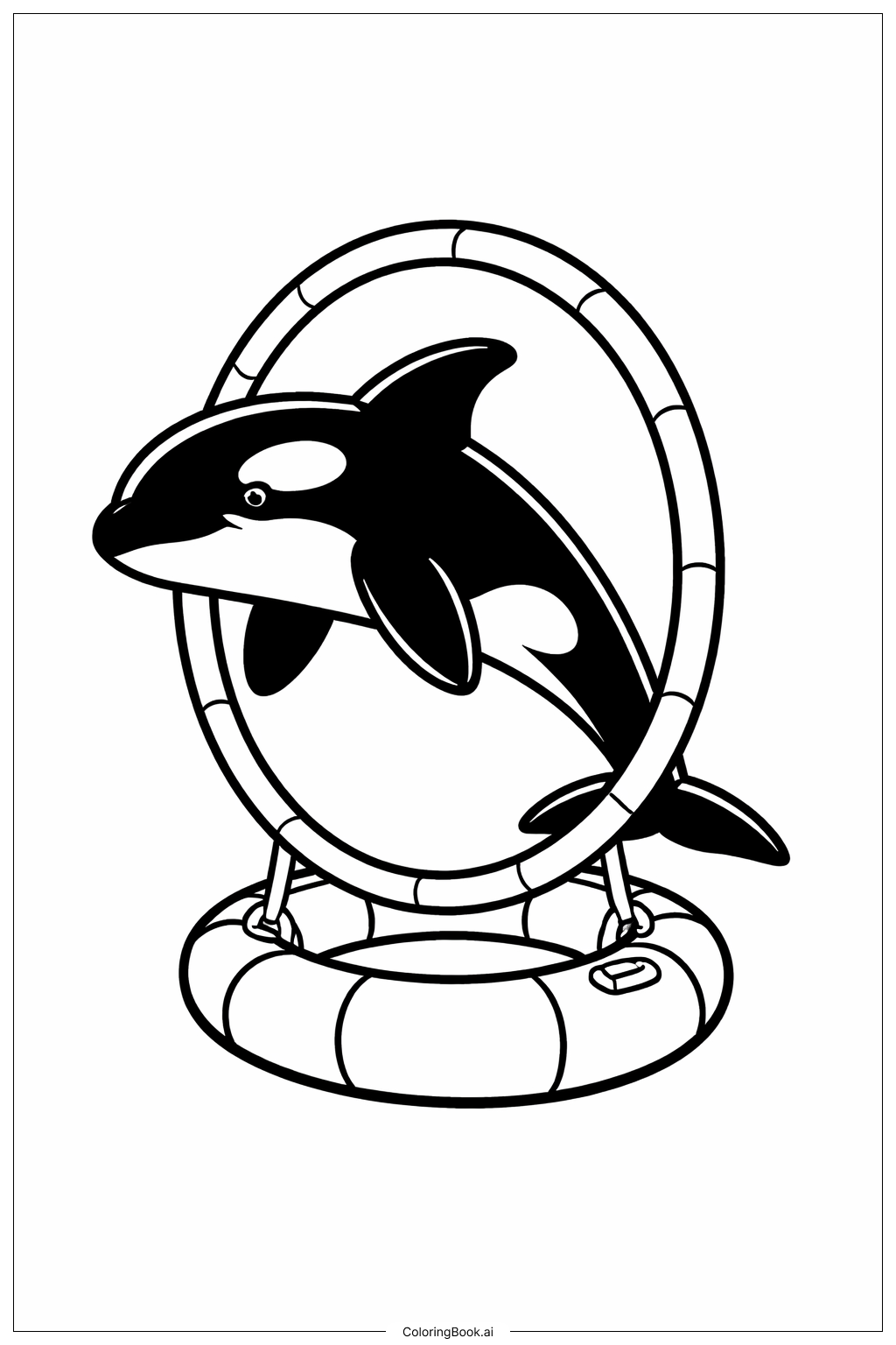 Schwertwal springt durch Reifen Ausmalseite