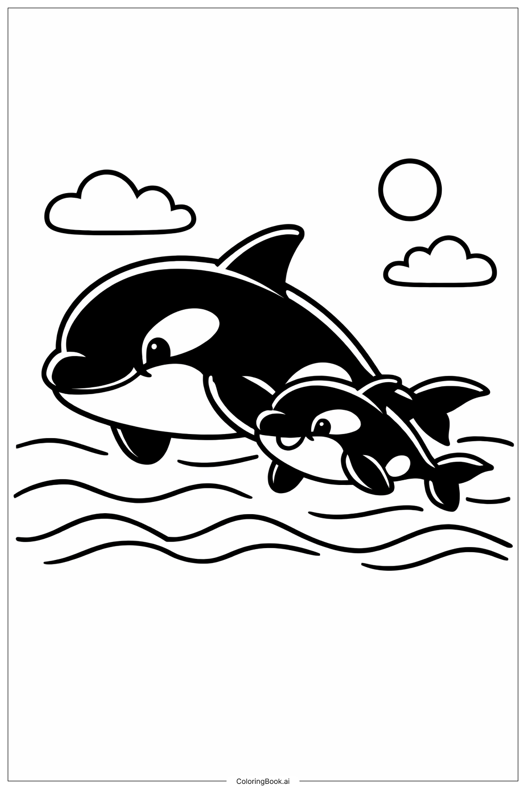 Orca-Mutter und Kalb Ausmalseite
