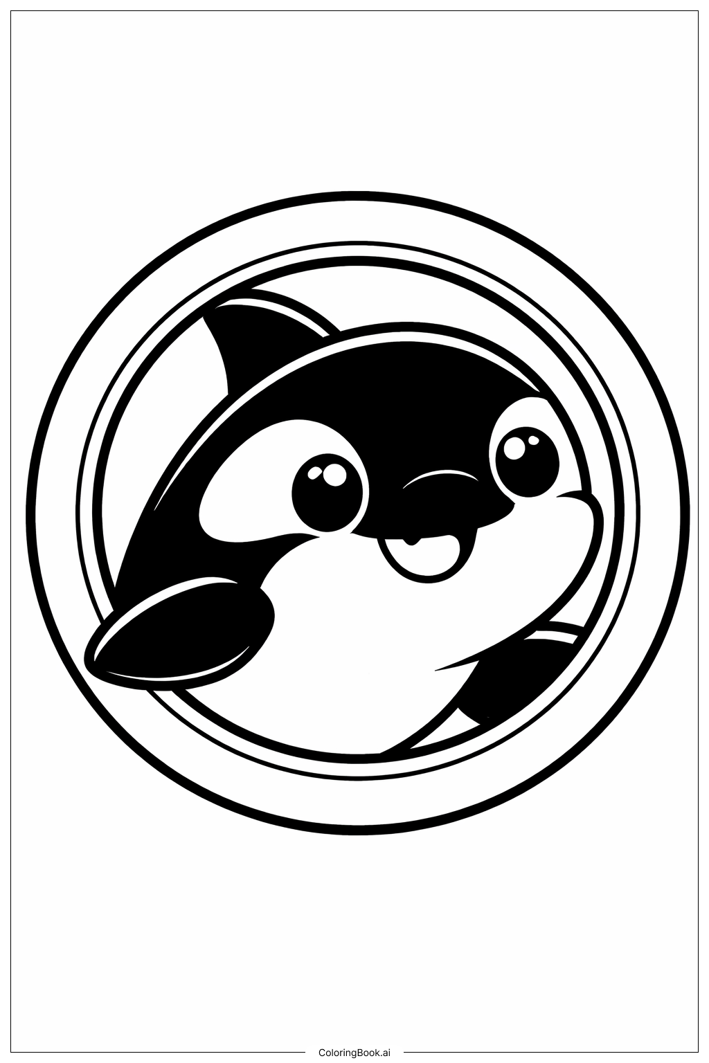 Orca, die durch einen Kreis lugt Ausmalseite