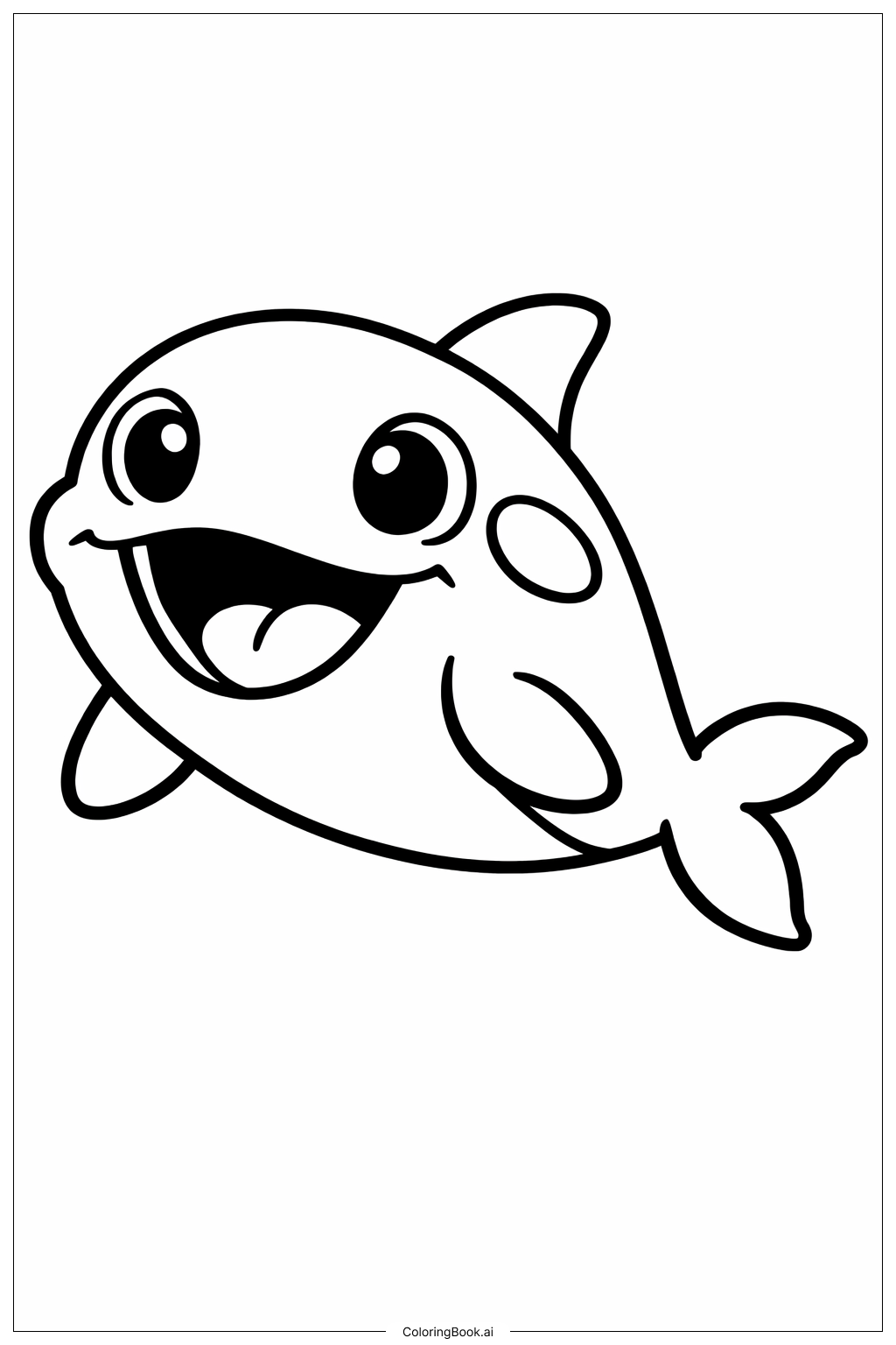 Schwertwal mit großen glücklichen Augen Ausmalseite