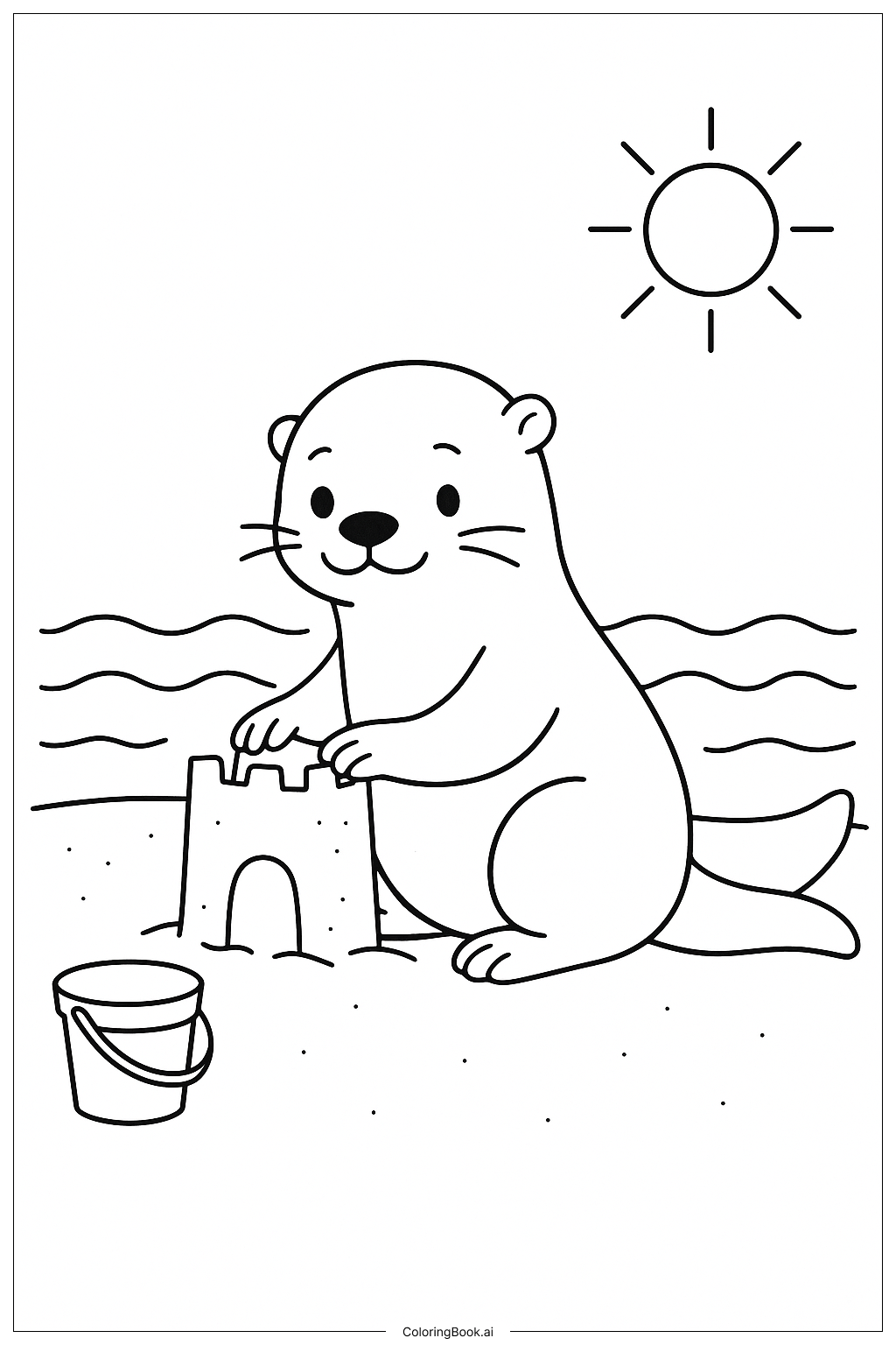  Otter Building Sandcastle Coloring Page 