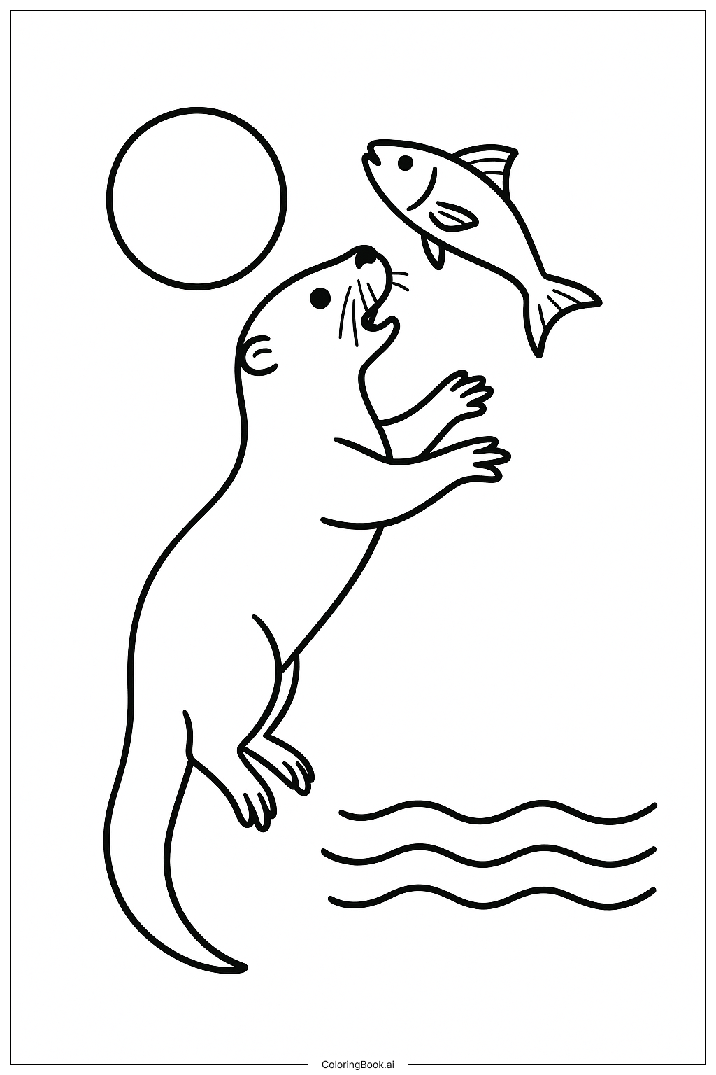  Otter Catching Fish Coloring Page 