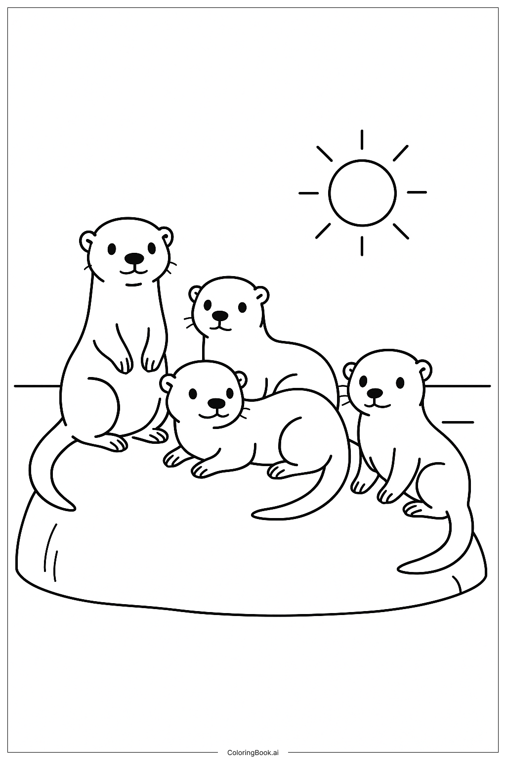  Otter Family On Rock Coloring Page 