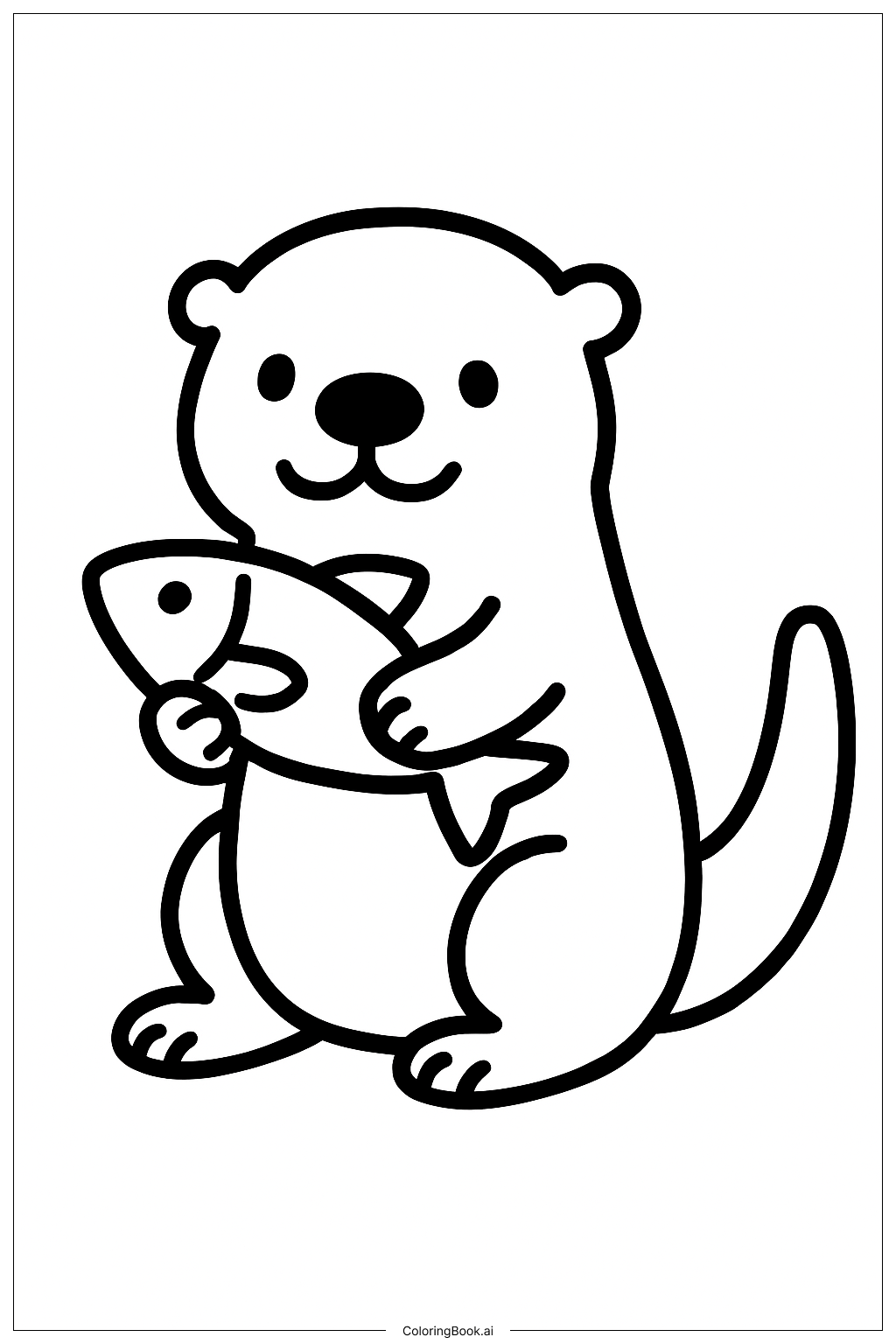  Otter Holding Fish Coloring Page 
