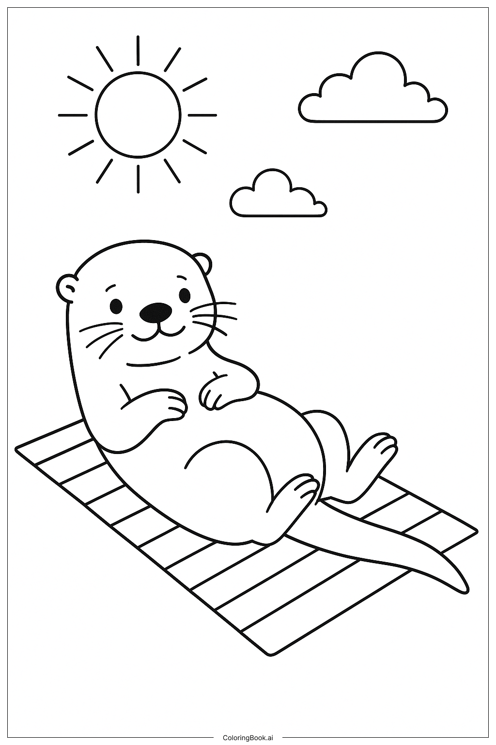  Página para colorir de Lontra na Toalha de Praia 