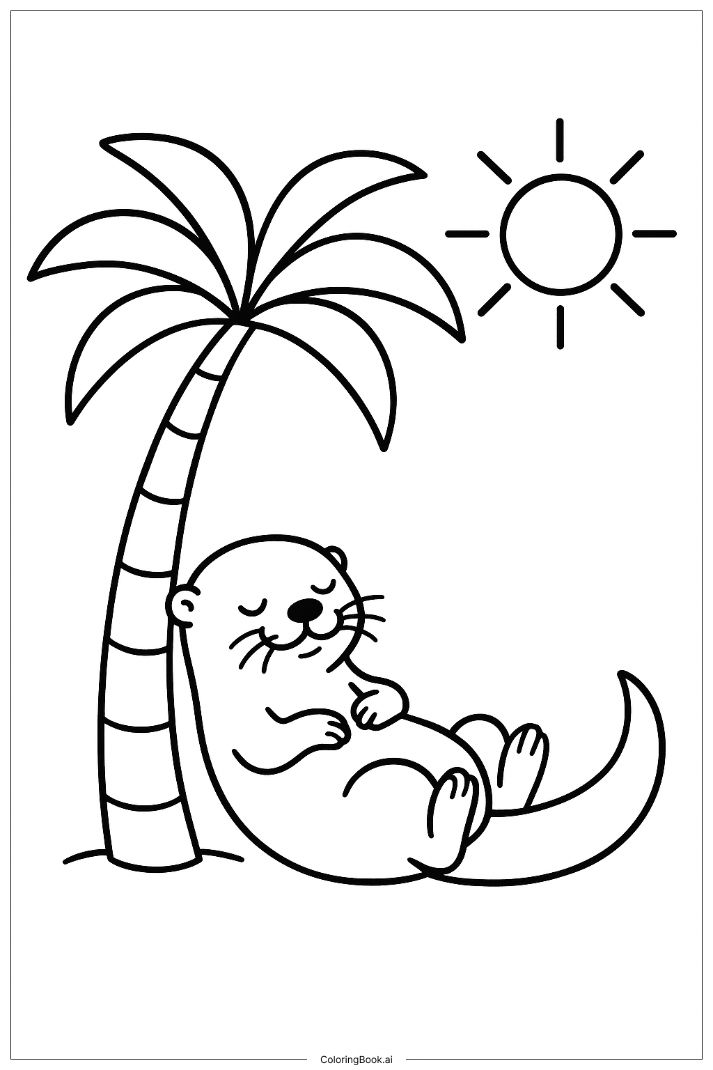  Otter Under Palm Tree Coloring Page 