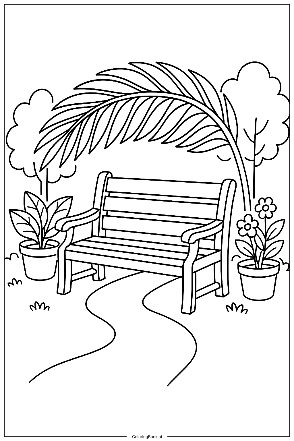 棕櫚葉花園長椅著色頁