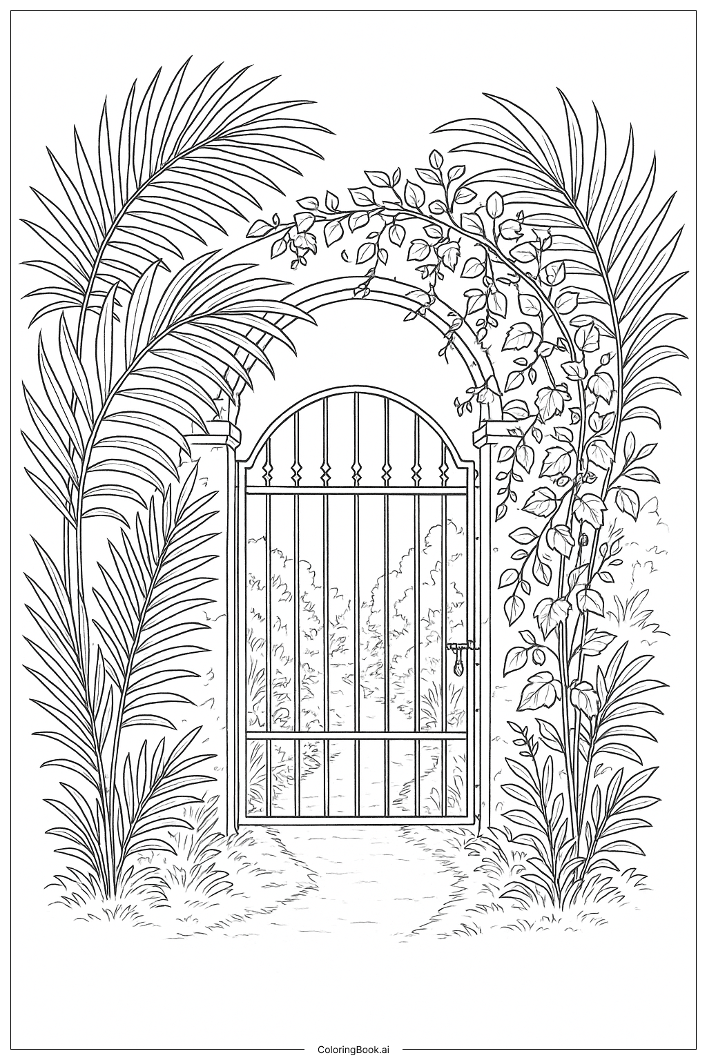  Palm Leaf Garden Gate Coloring Page 