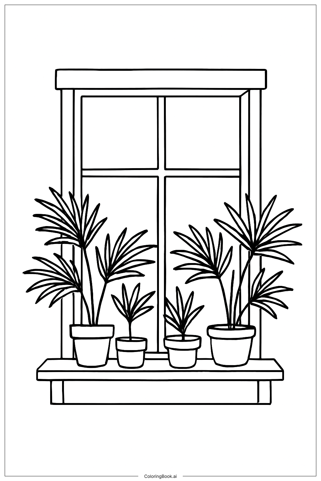  棕櫚葉花園窗著色頁 