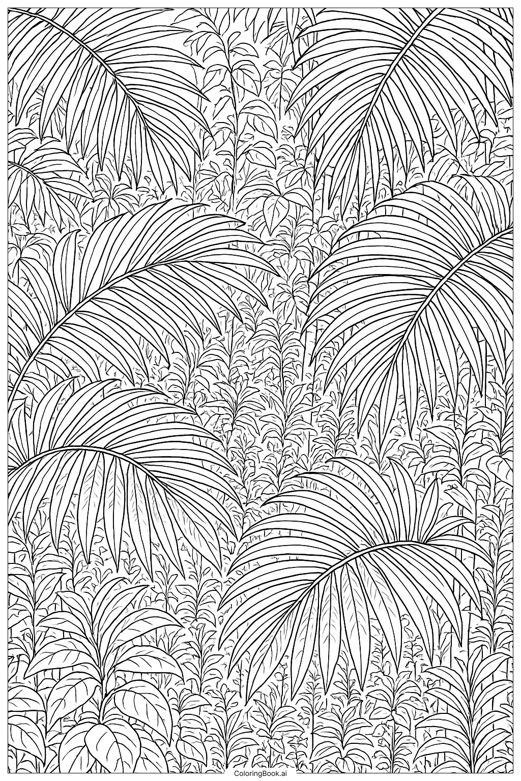  棕榈叶丛林树冠填色页 