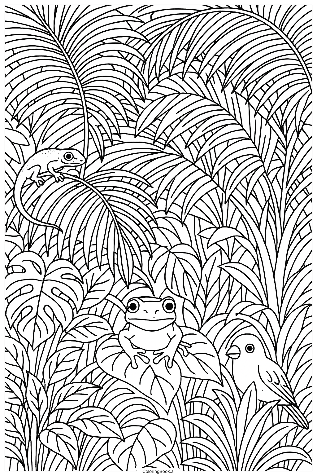  야자잎 정글 풍경 색칠공부 페이지 