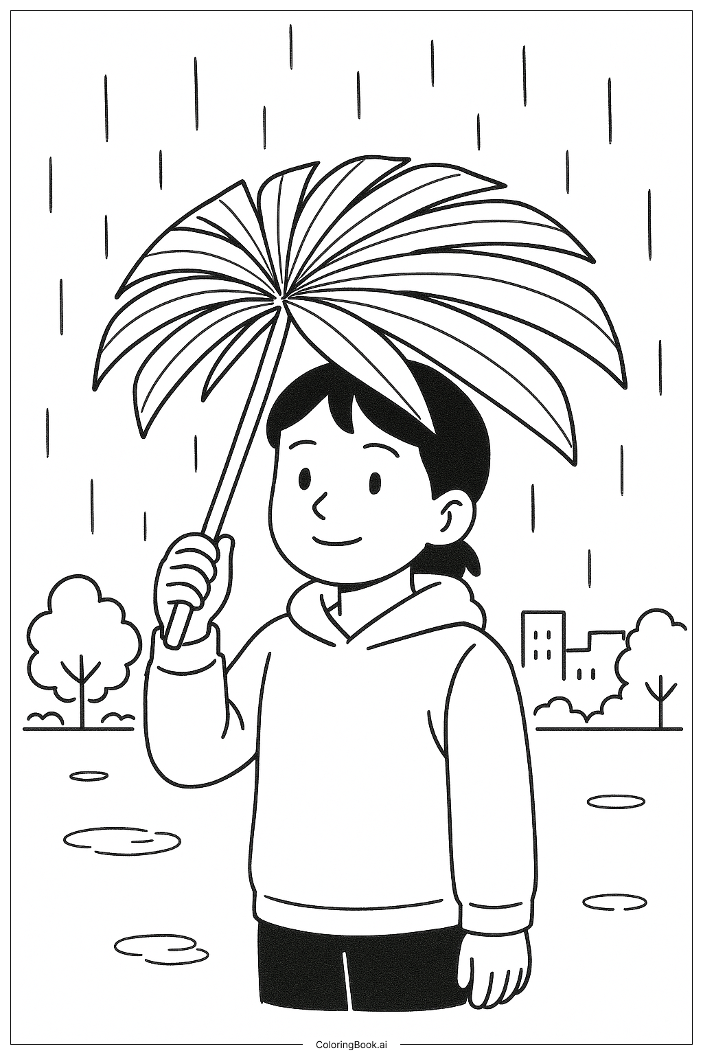  Página para colorear de Sombrero de lluvia de hoja de palma 