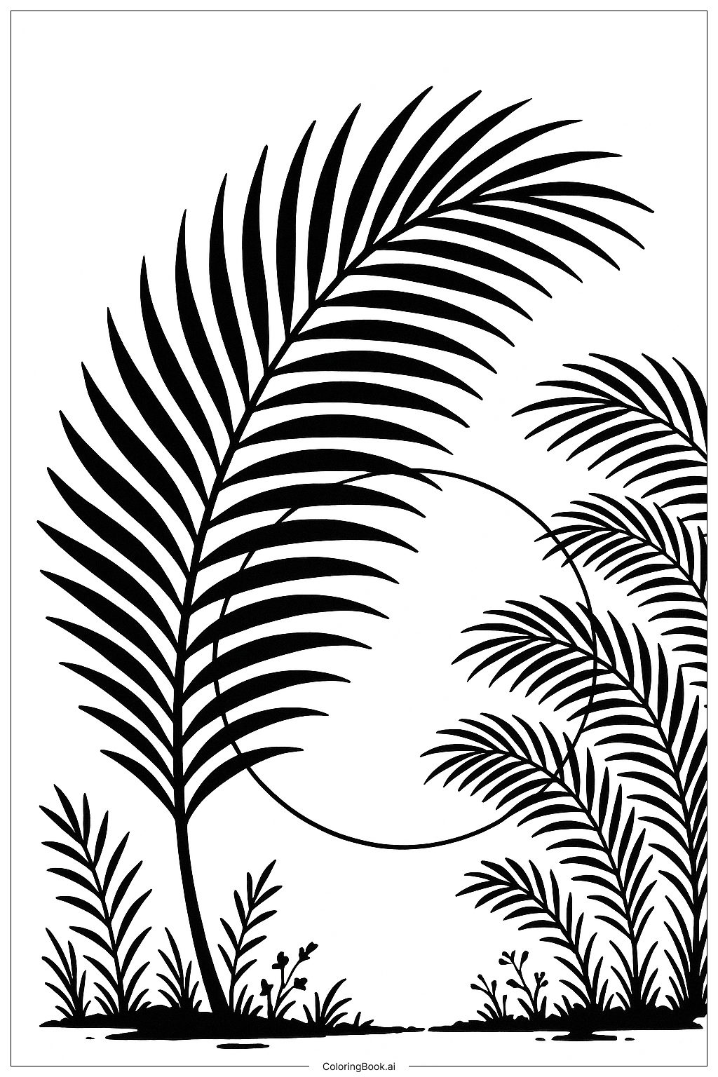  야자수 잎 선셋 실루엣 색칠공부 페이지 