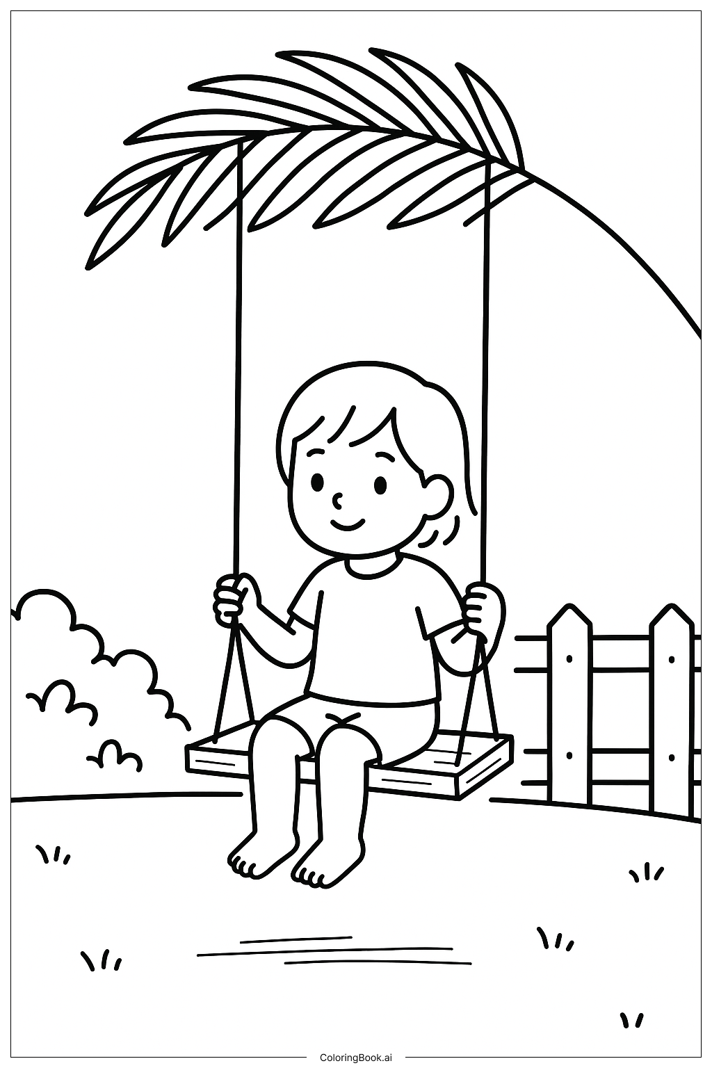  ヤシの葉のブランコの塗り絵ページ 