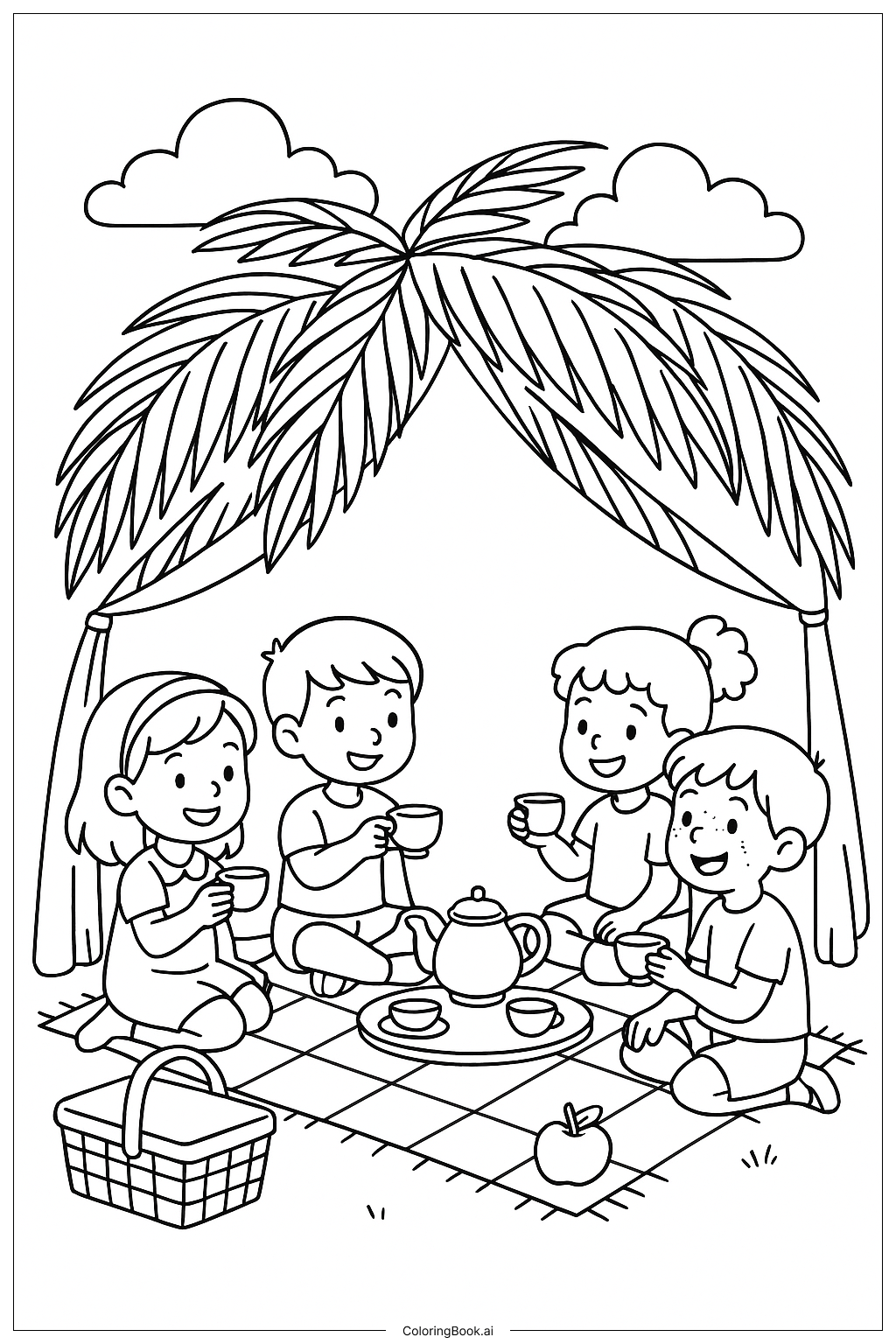  Palmenblatt-Tee-Party Ausmalseite 