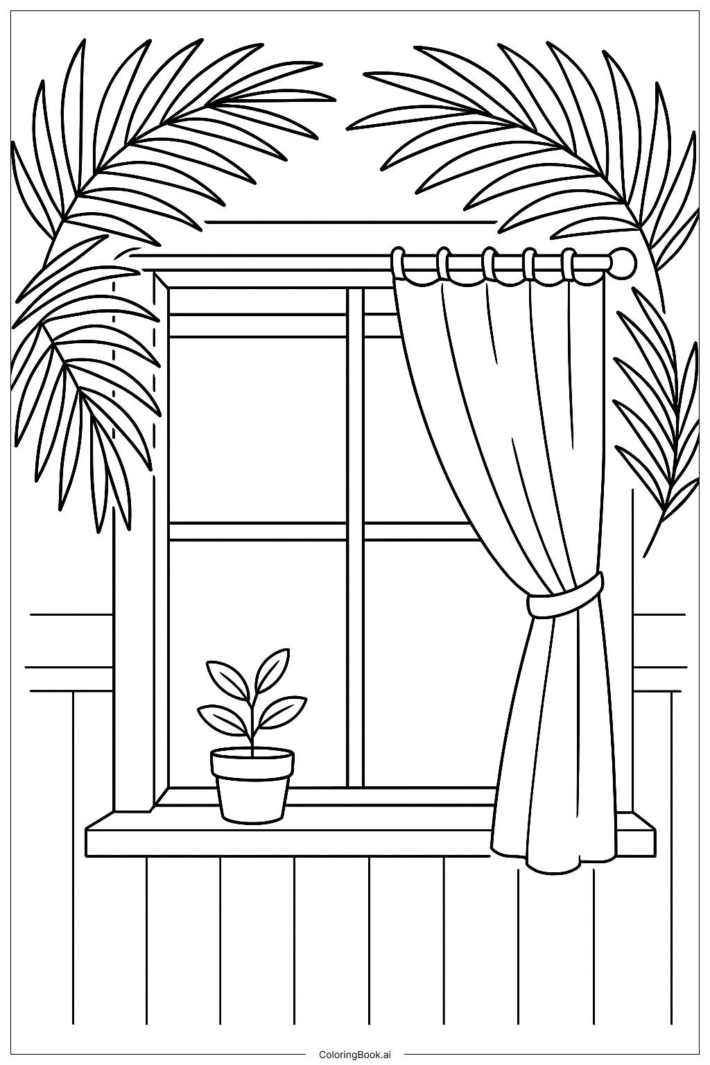  棕榈叶窗框填色页 