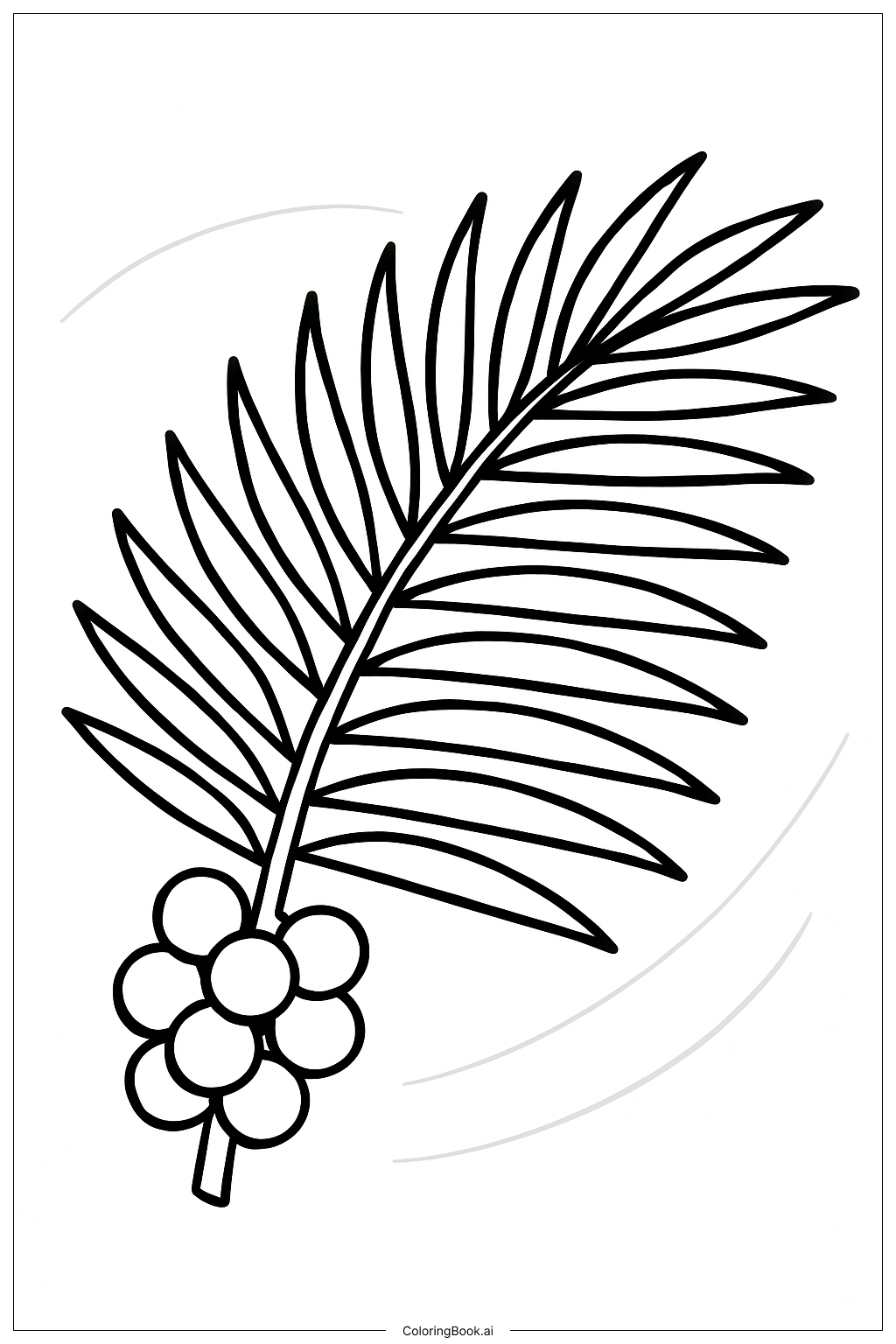  과일이 달린 야자수 잎 색칠공부 페이지 