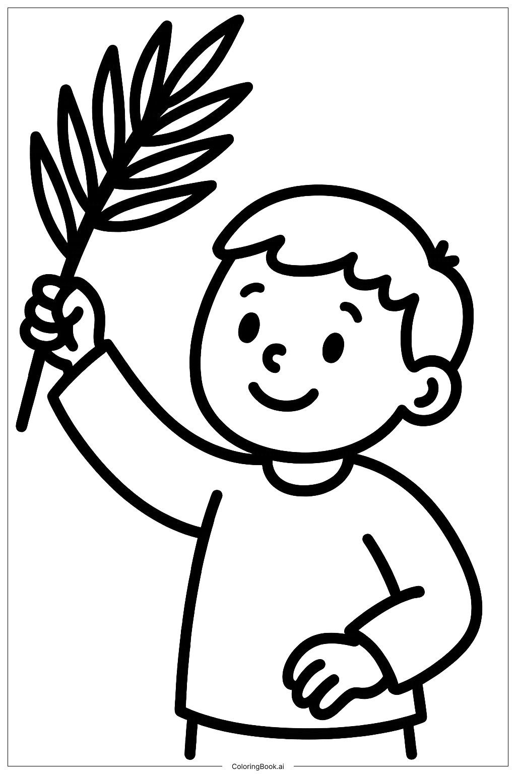 Page de coloriage Garçon du Dimanche des Rameaux Agitant une Branche de Palmier