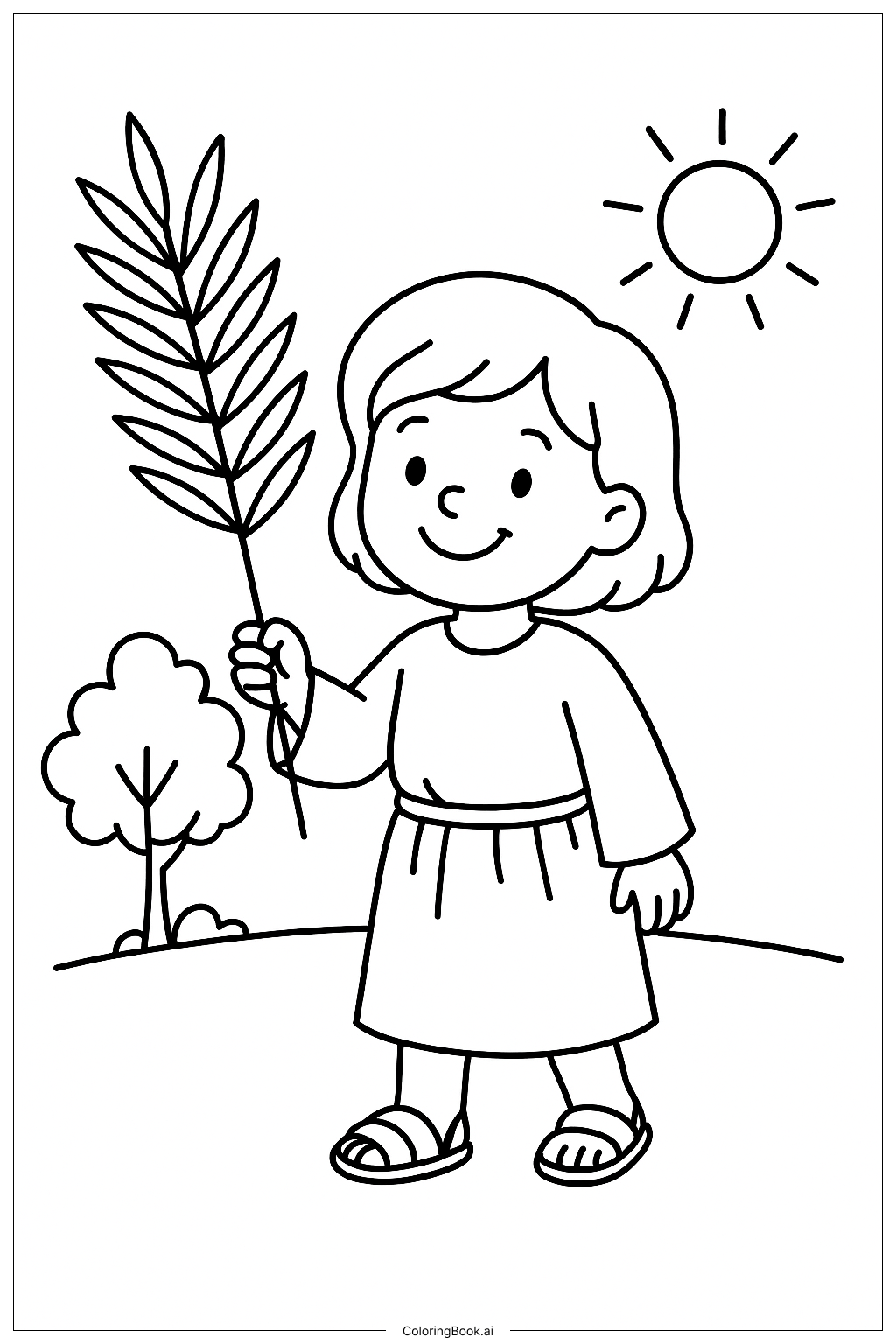  Page de coloriage Dimanche des Rameaux Enfant Tenant une Palme 