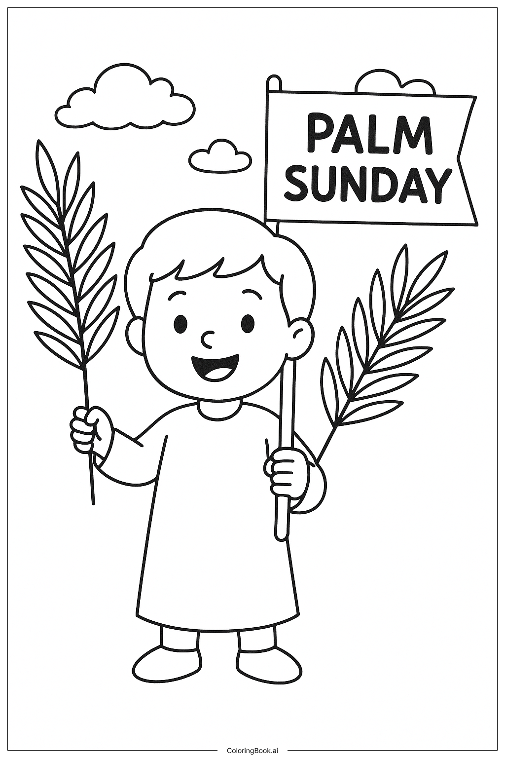 Palm Sunday Child Holding Palm Banner Coloring Page