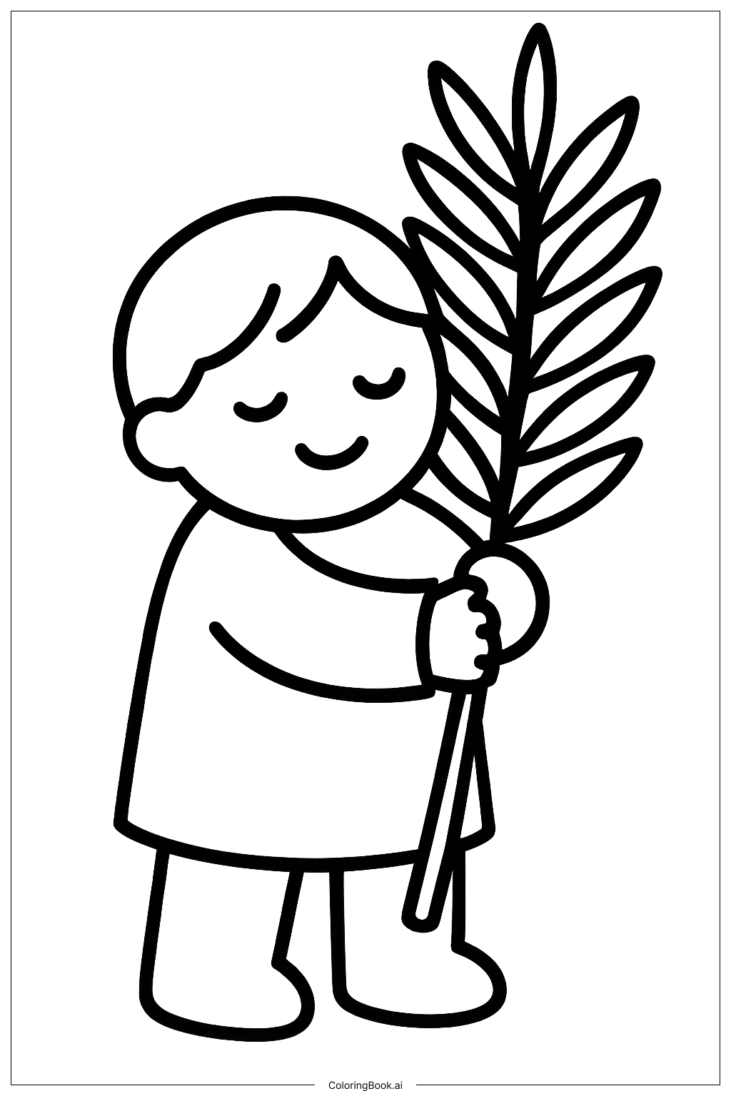  종려나무 가지를 안고 있는 아이 색칠공부 페이지 