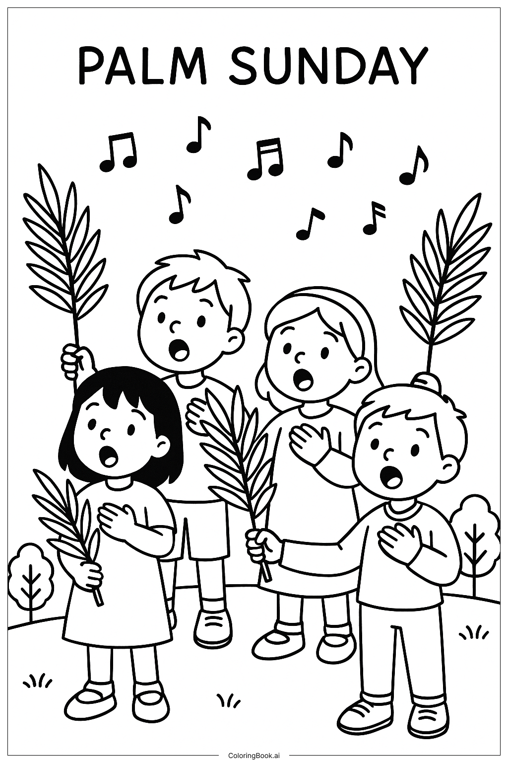  Page de coloriage Chants des enfants pour le dimanche des Rameaux 