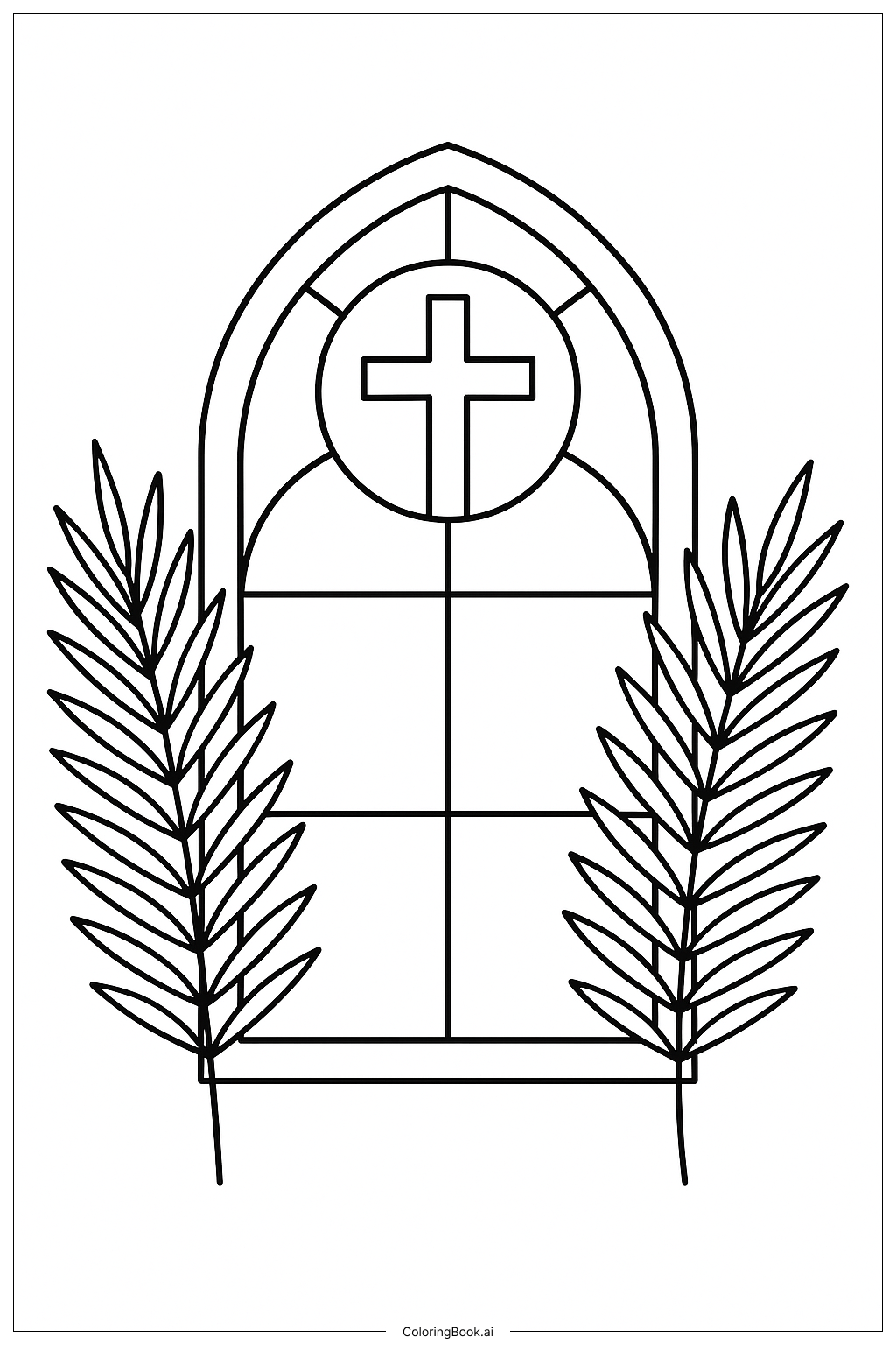 Trang tô màu Cửa sổ Nhà thờ Chủ nhật Lễ Lá Với Lá cọ