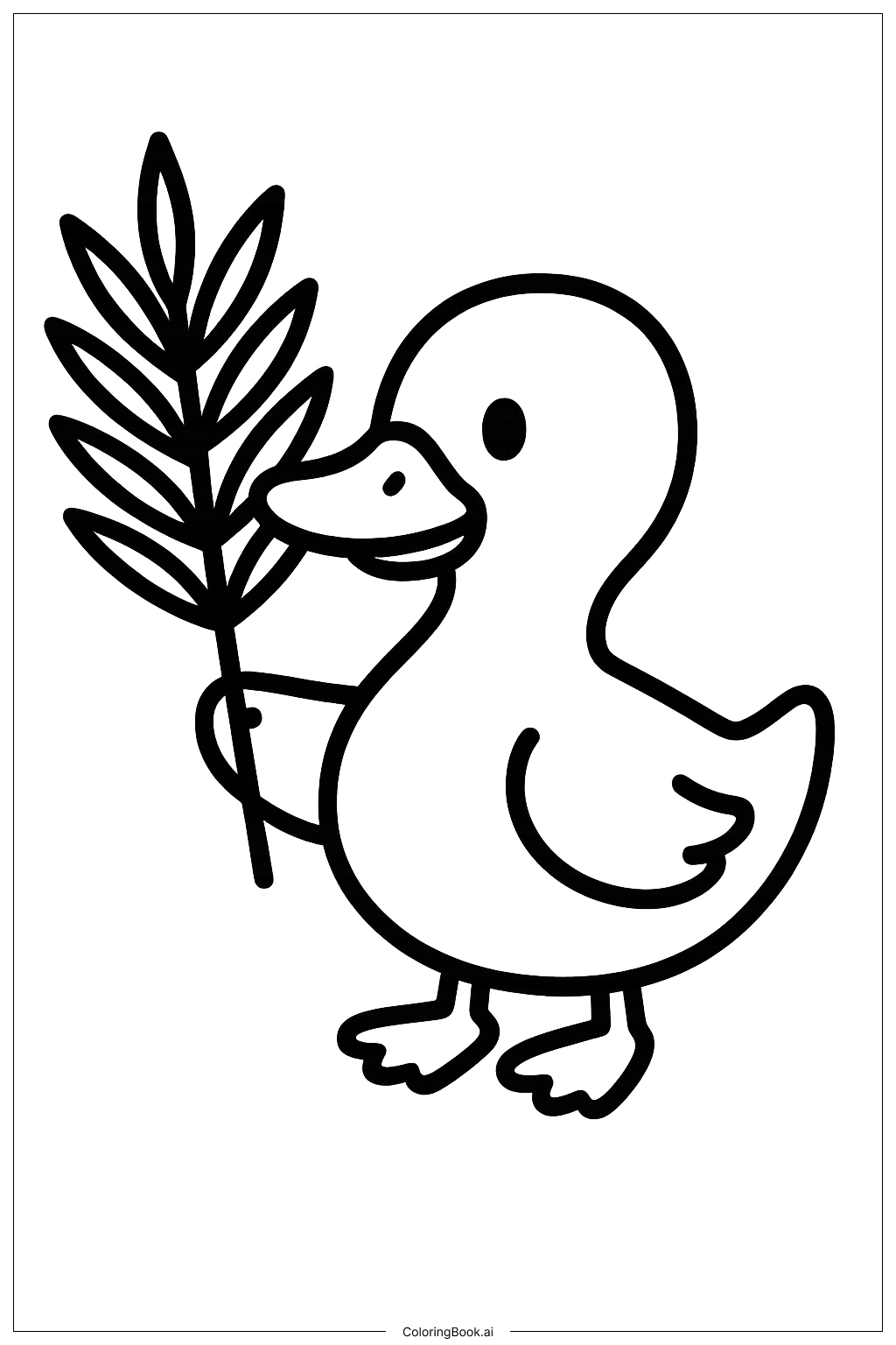 Page de coloriage Canard du Dimanche des Rameaux avec Branche de Palmier