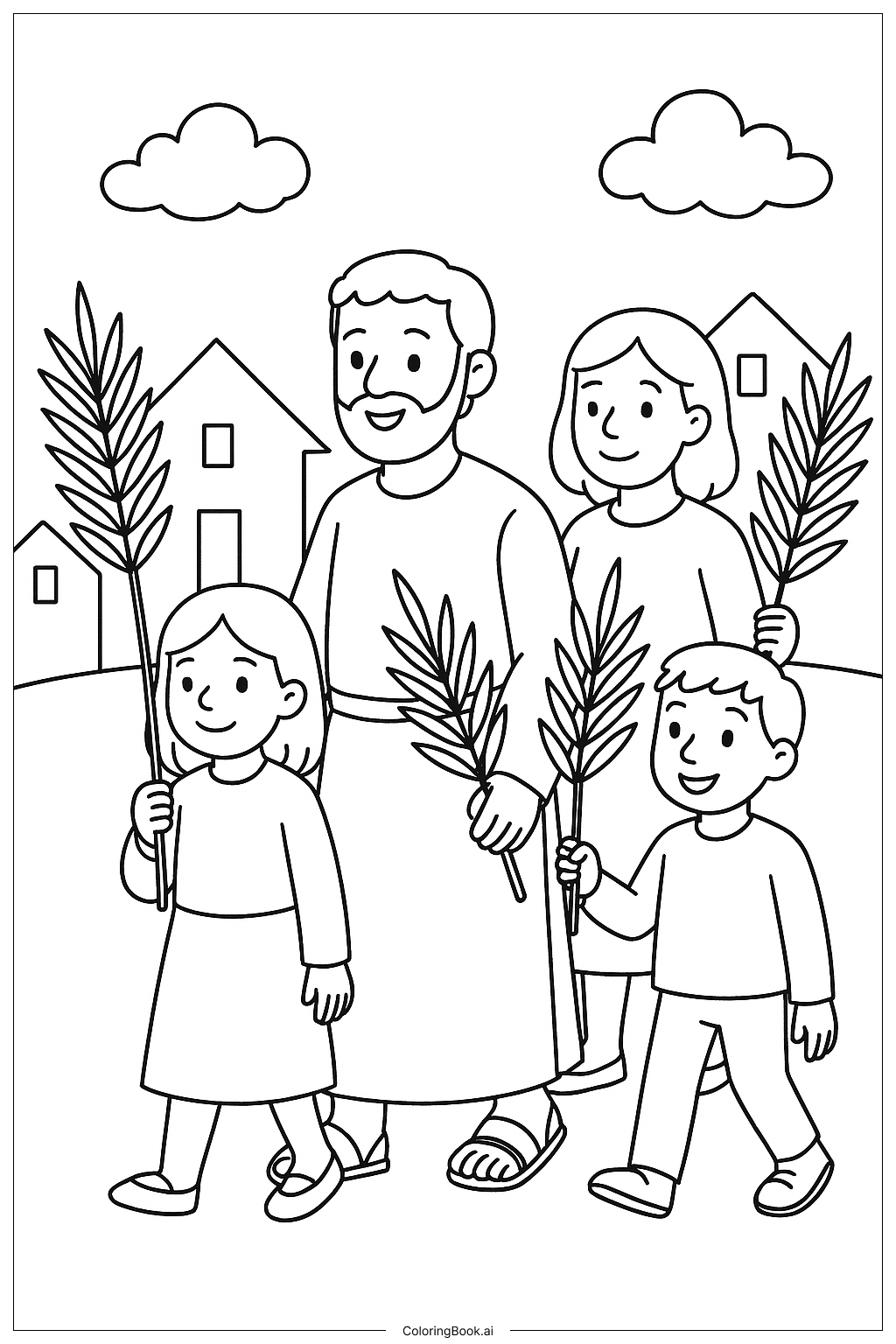  Page de coloriage Procession familiale du dimanche des Rameaux 