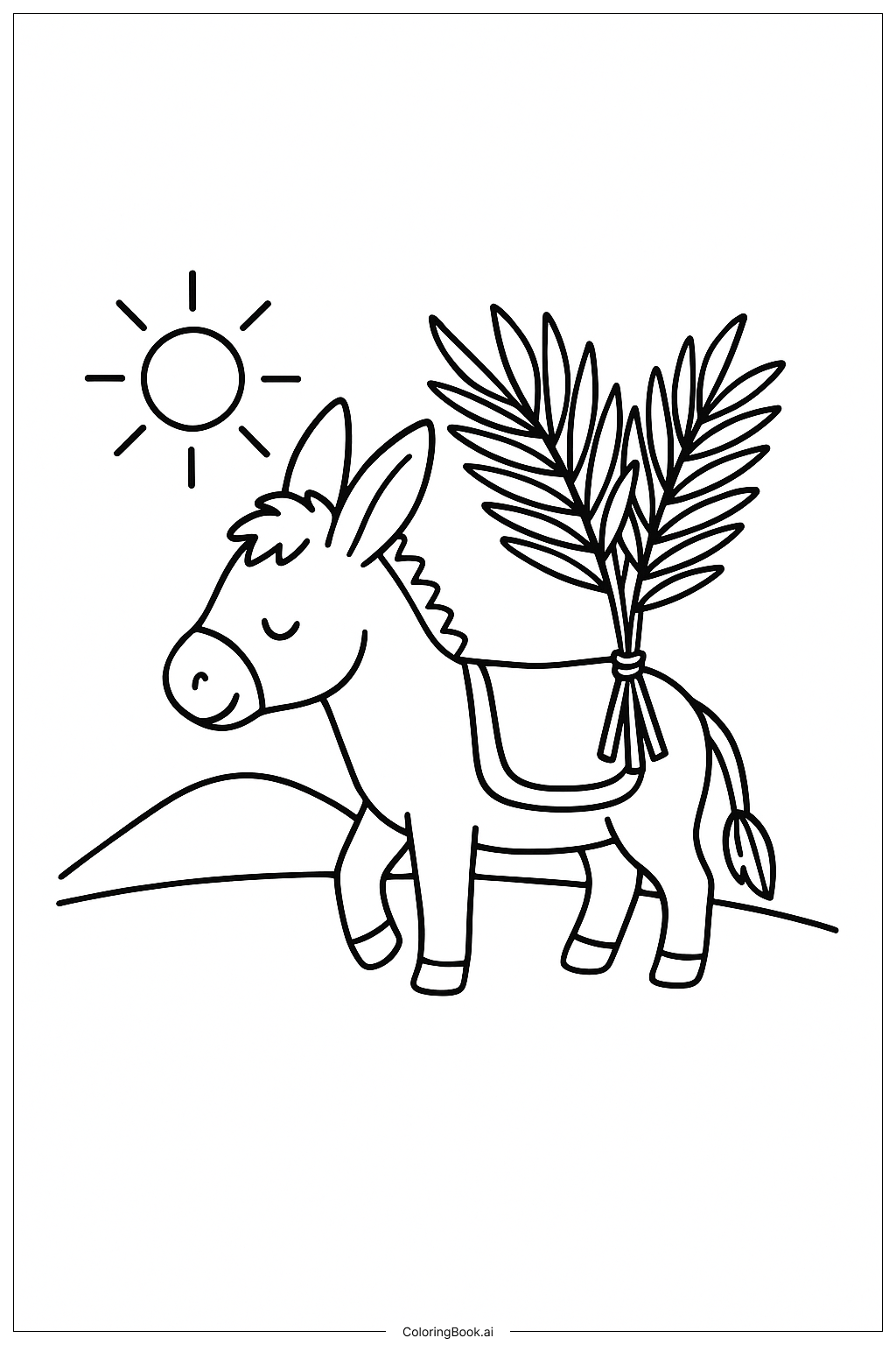 종려주일 작은 당나귀와 종려나무 가지 색칠공부 페이지