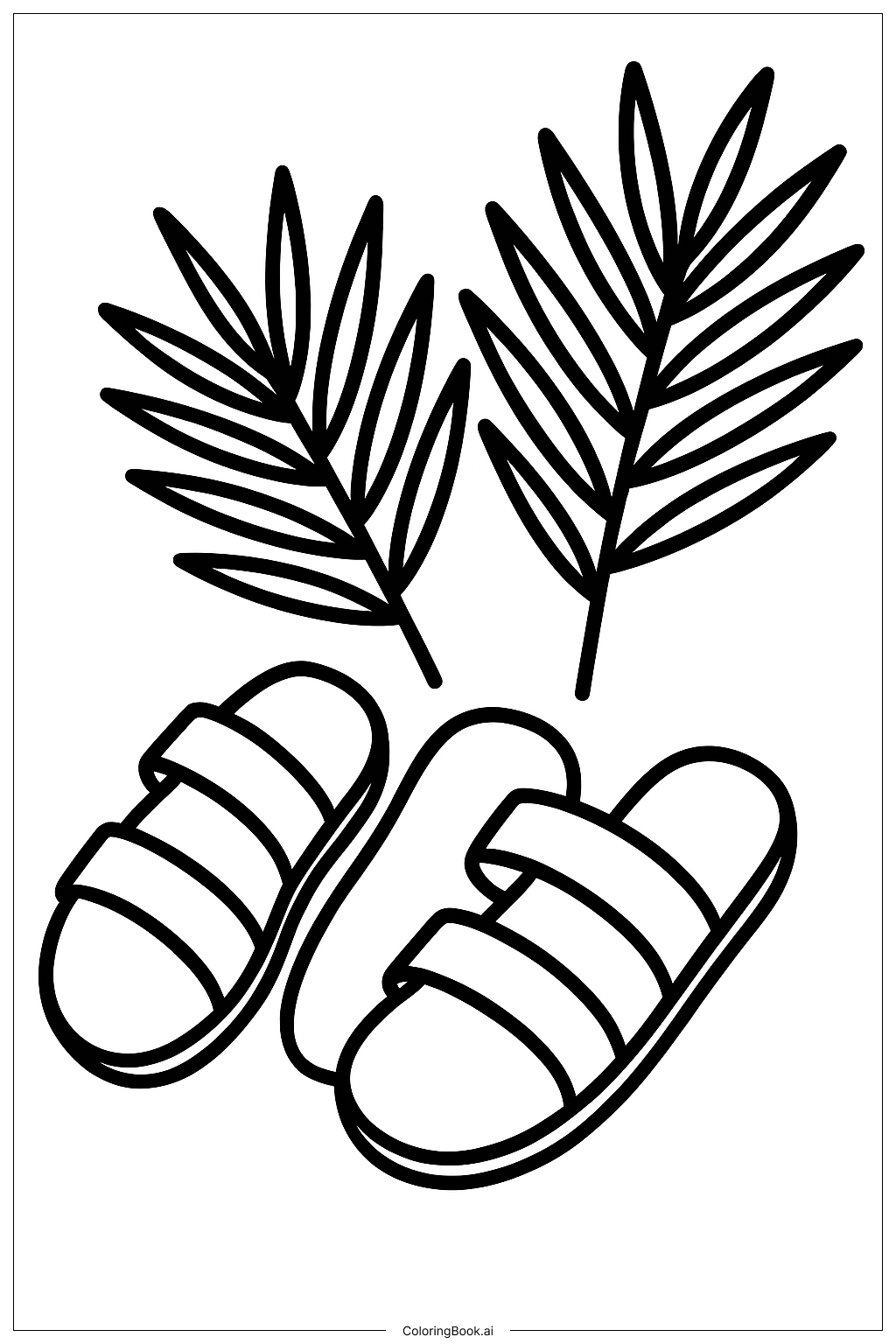  종려주일 샌들 및 종려나무 가지 색칠공부 페이지 