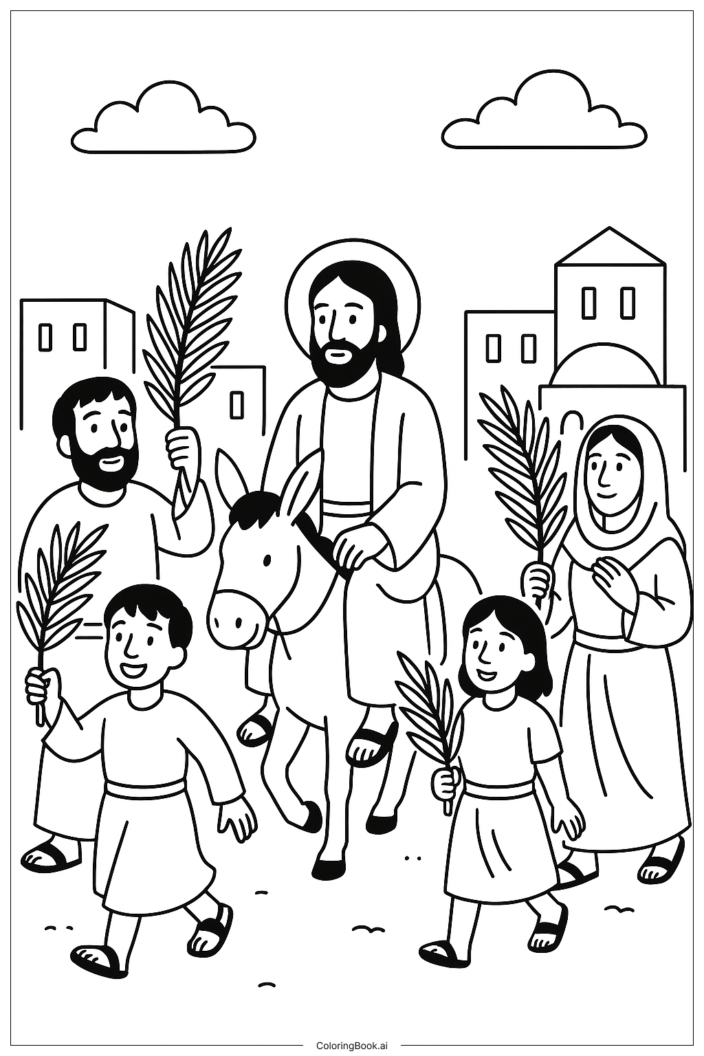 Palm Sunday Small Procession Scene Coloring Page