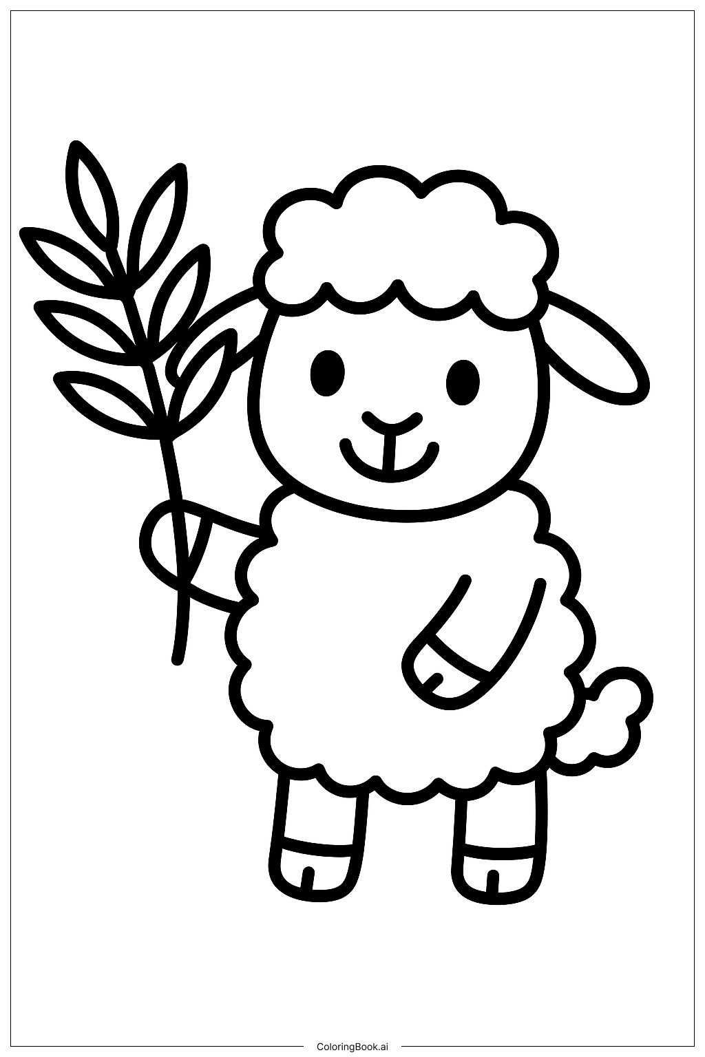 Page de coloriage Agneau souriant de la fête des Rameaux