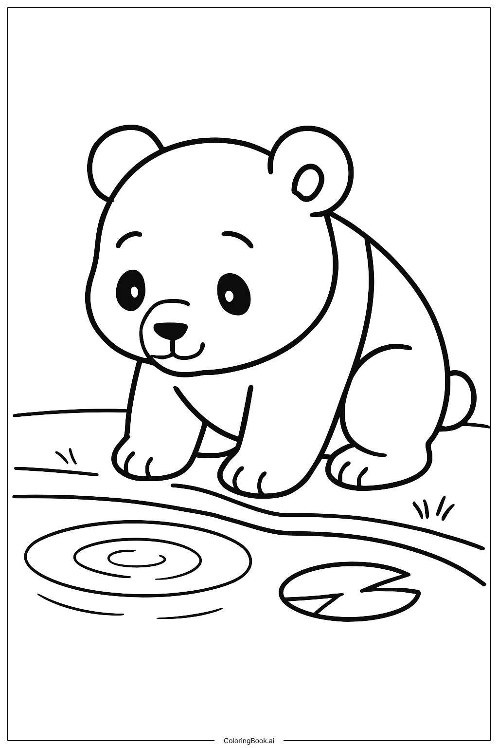  Page de coloriage Panda au bord de l'étang 