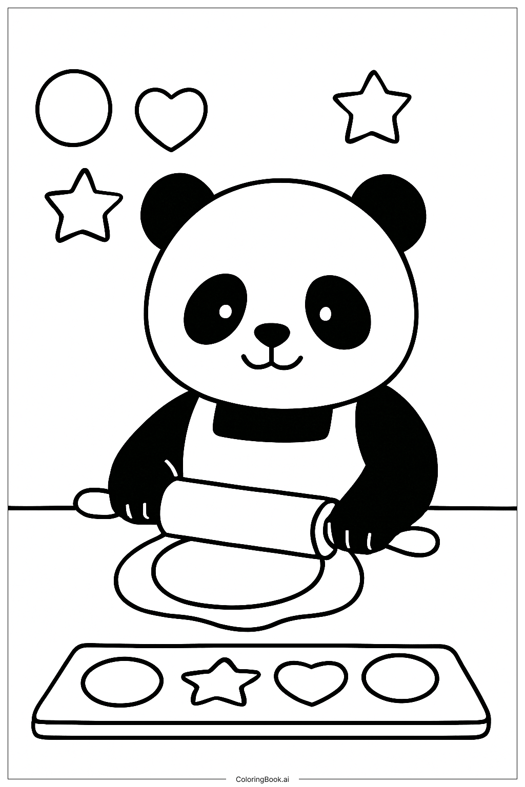  Page de coloriage Ours Panda Préparant des Biscuits 