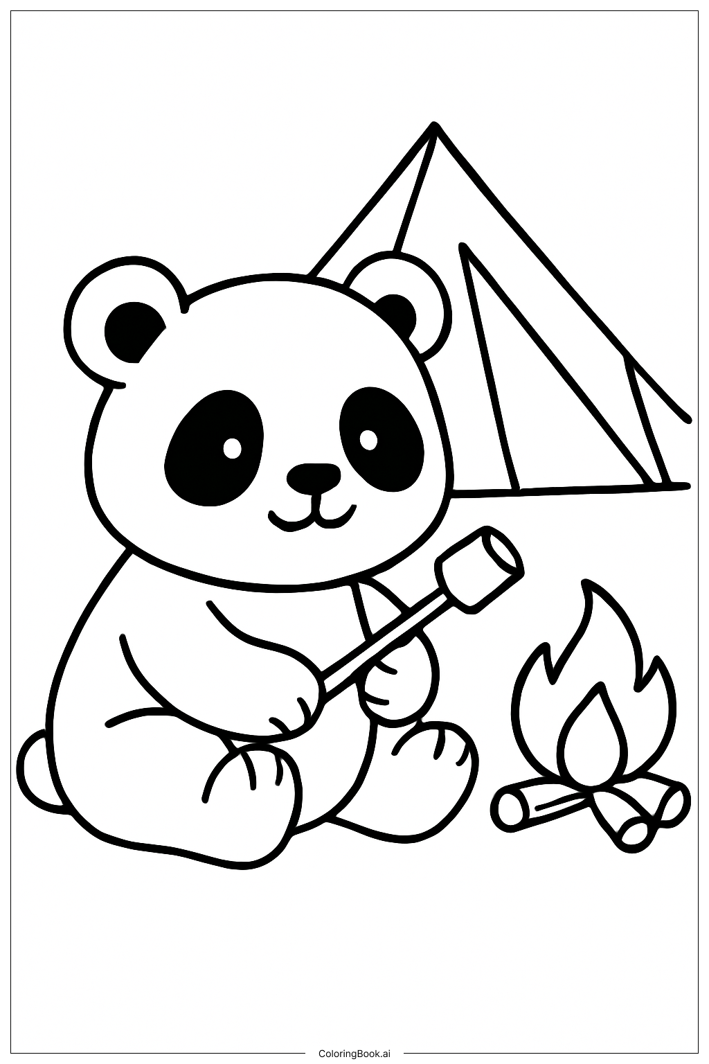  Page de coloriage Scène de camping avec un panda 
