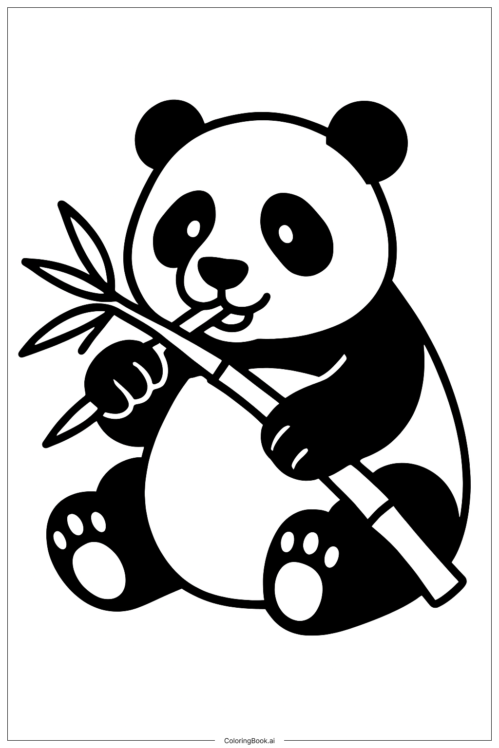  Page de coloriage Panda mangeant du bambou 