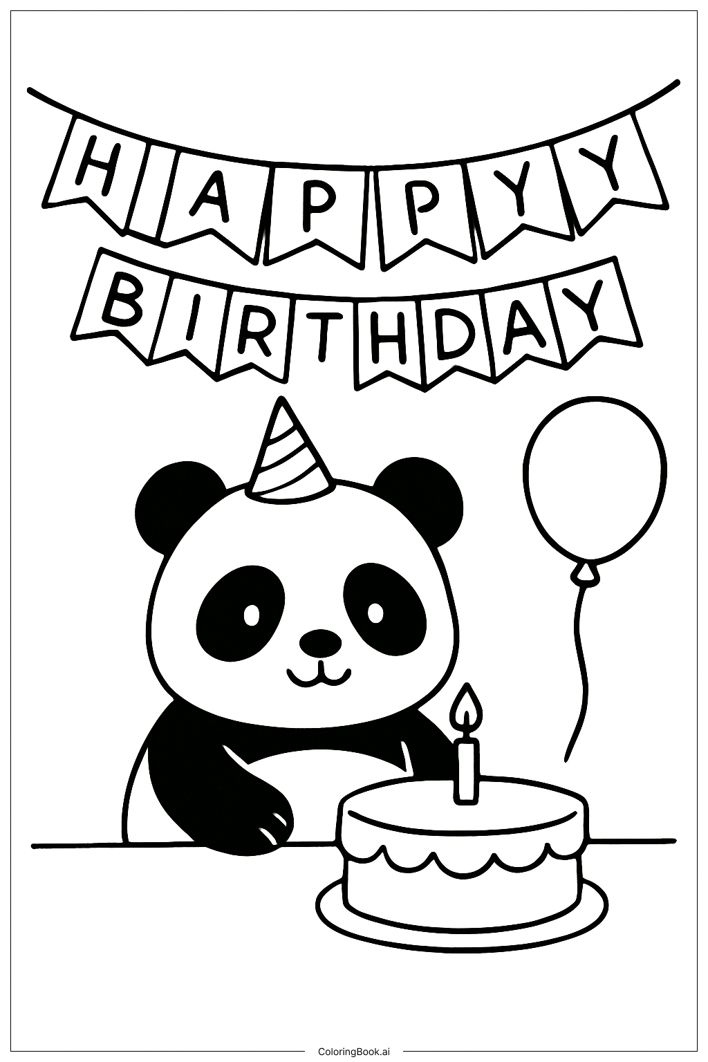  Page de coloriage Ours Panda Fêtant Son Anniversaire 