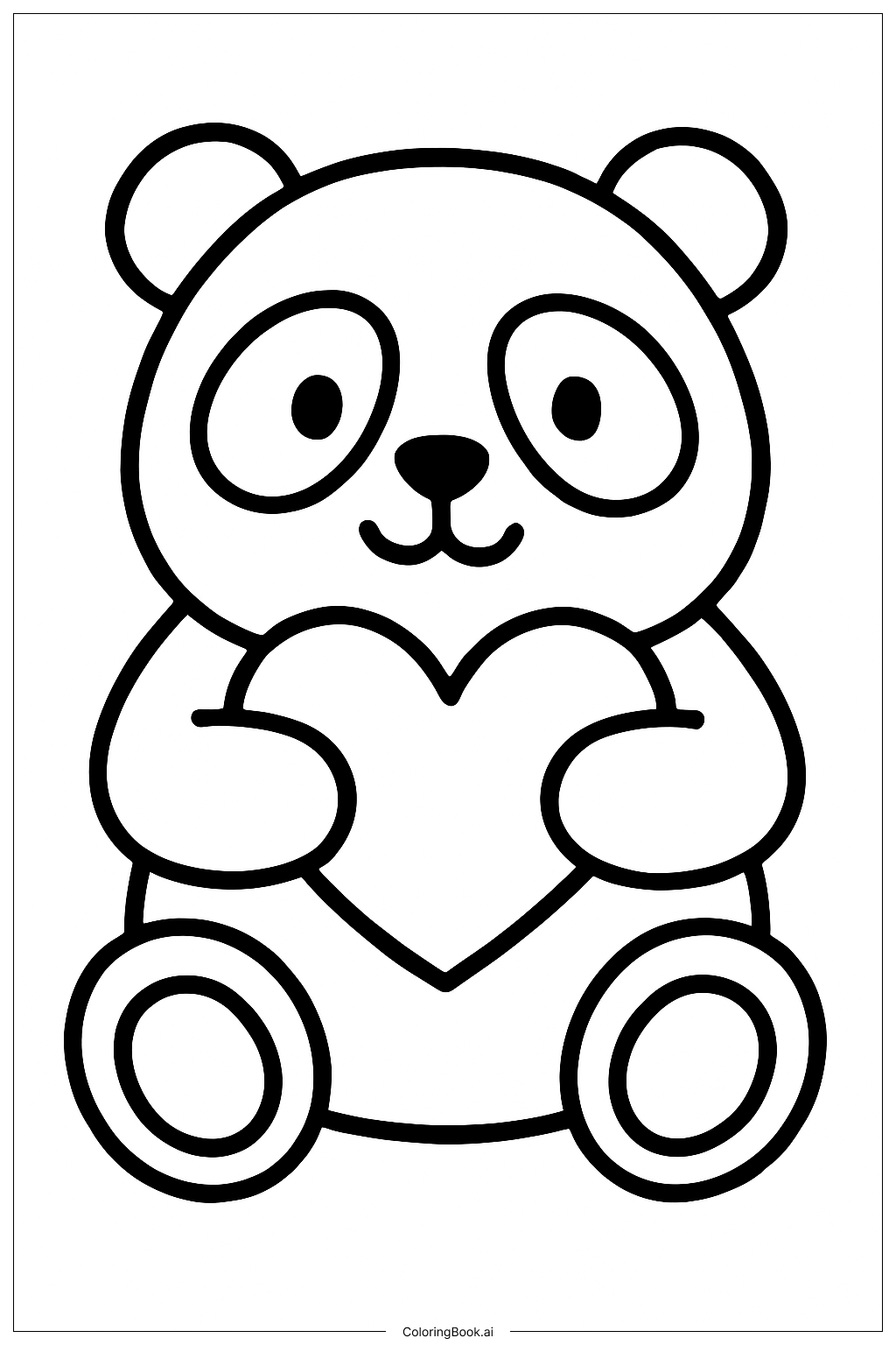  Page de coloriage Panda tenant un cœur 