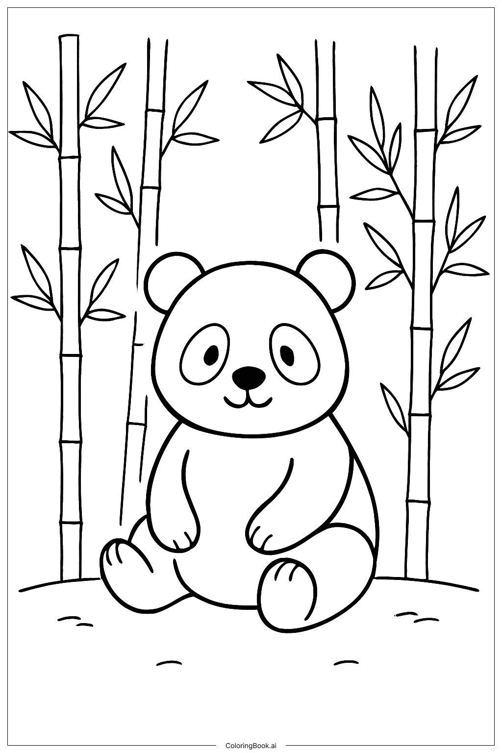  Page de coloriage Ours Panda Dans un Bosquet de Bambous 