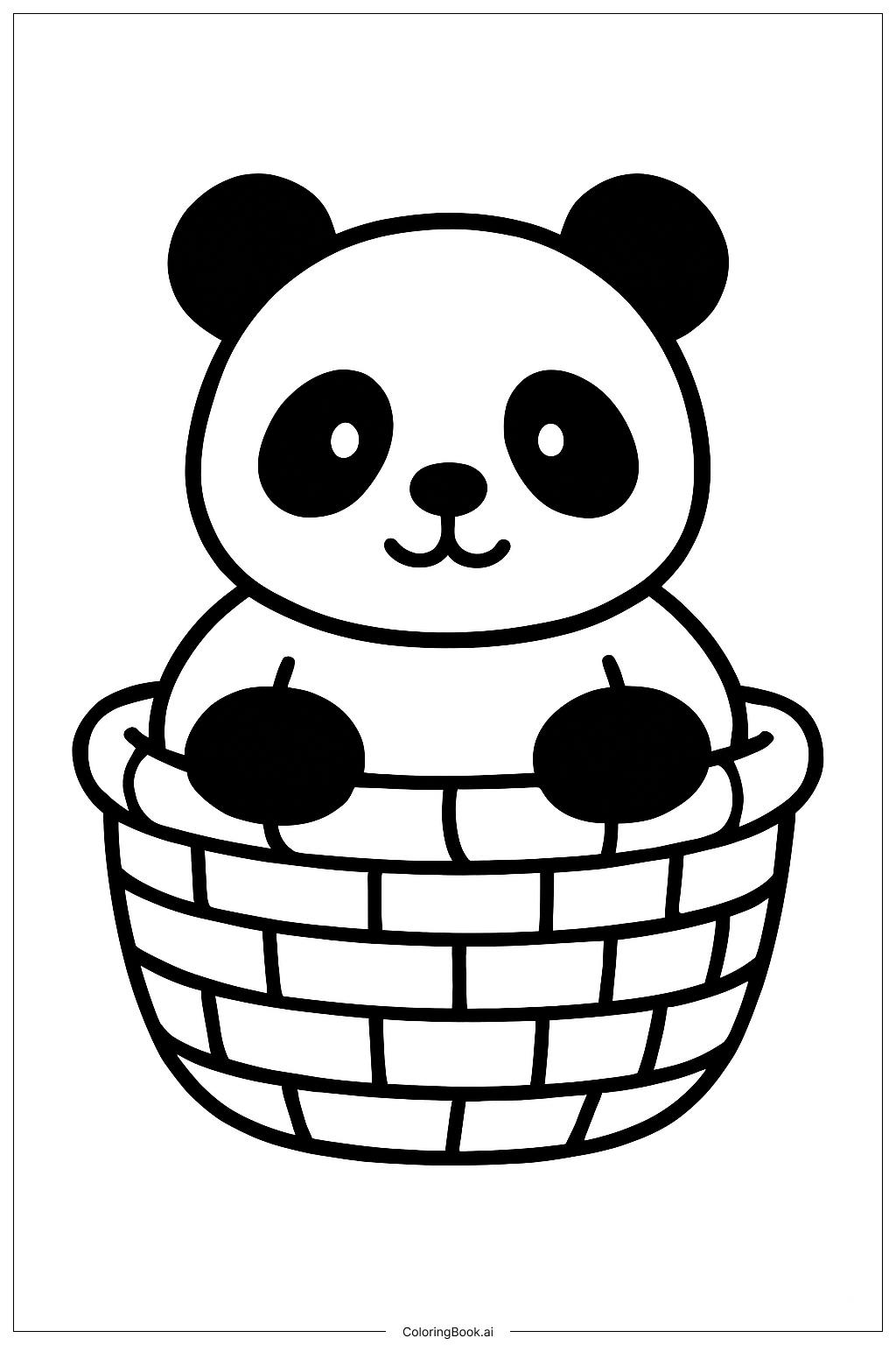  Page de coloriage Ours Panda dans un Panier 