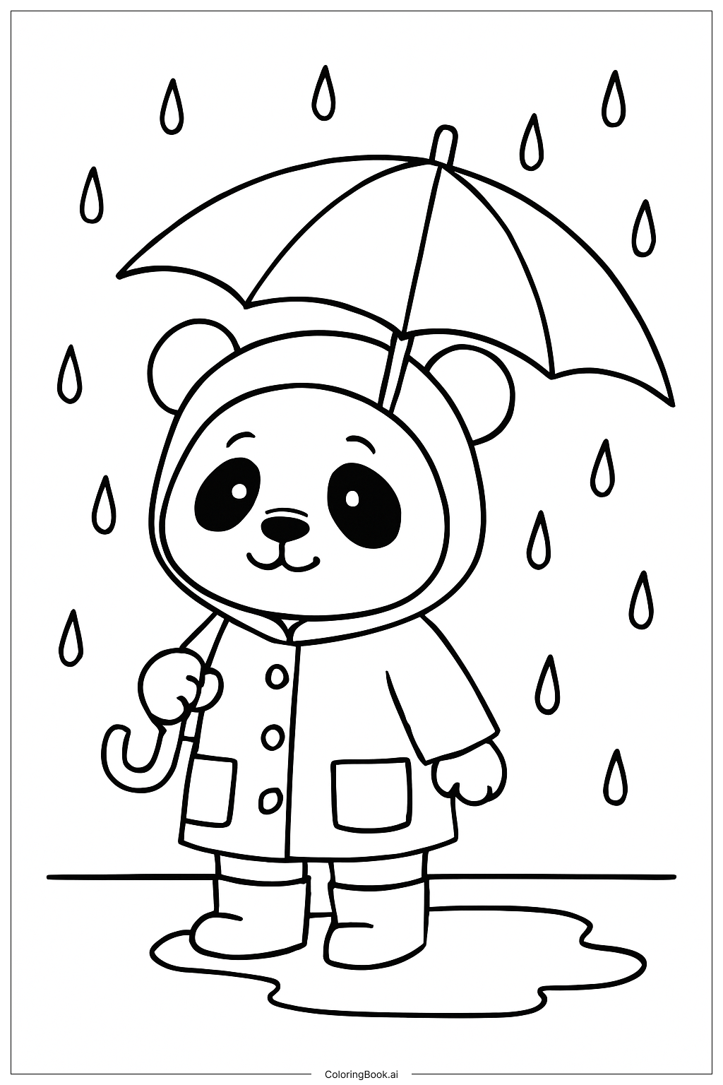  Page de coloriage Panda en imperméable 
