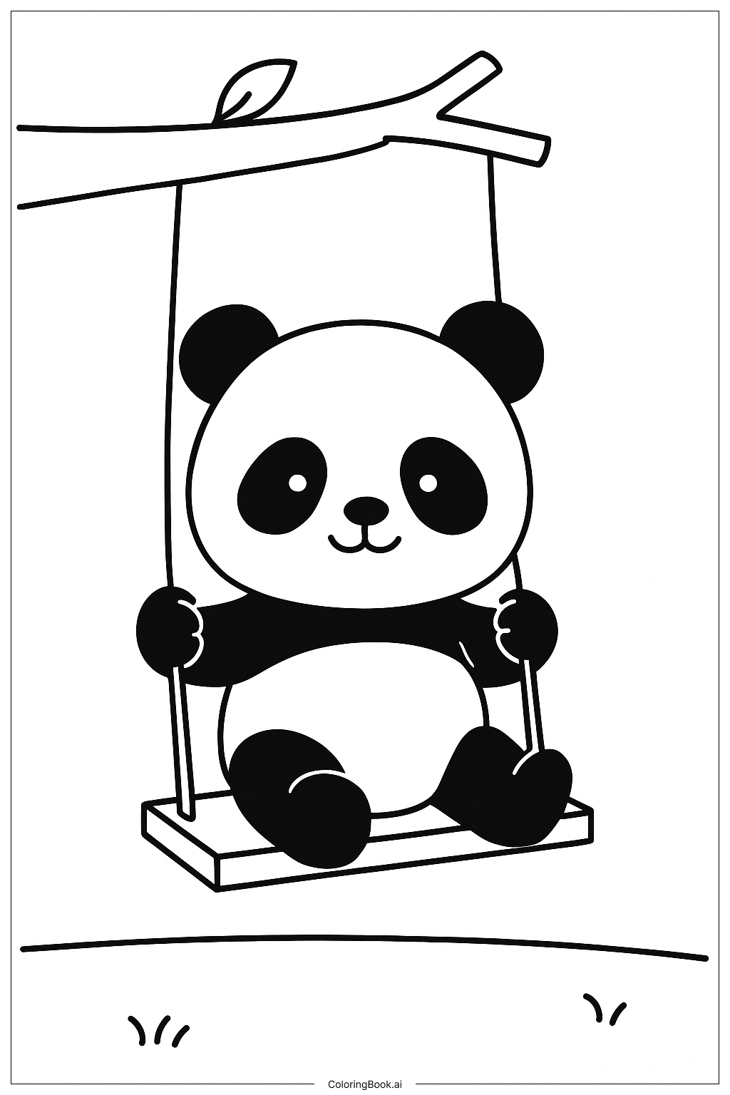  Page de coloriage Panda sur une balançoire 