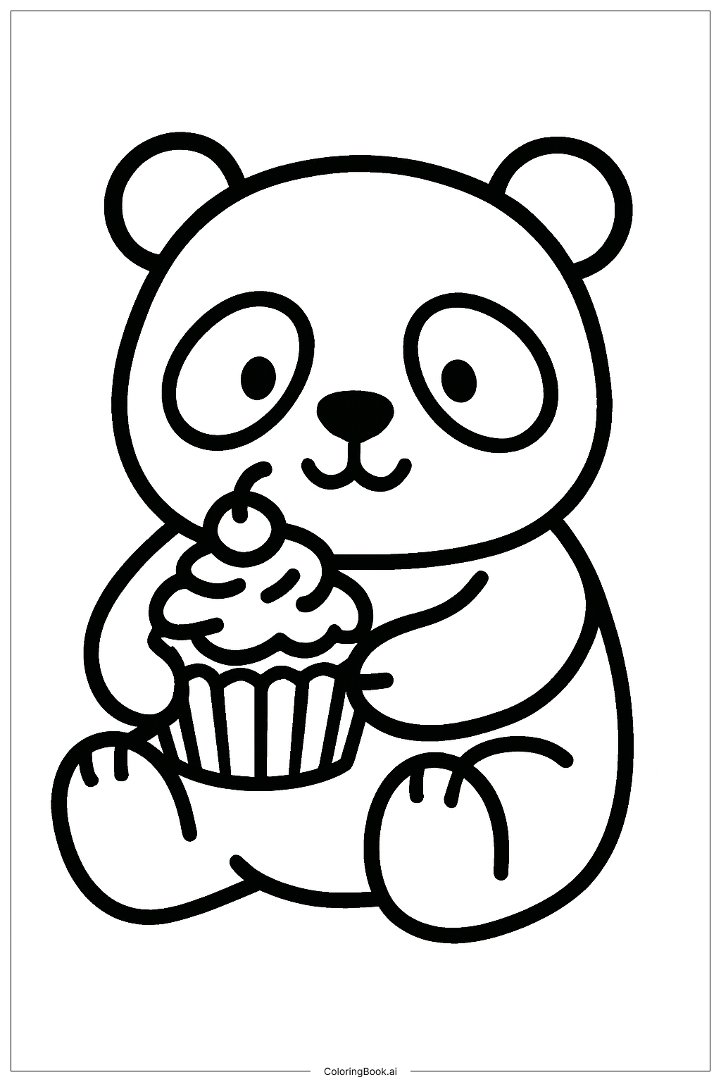  Page de coloriage Panda avec cupcake 